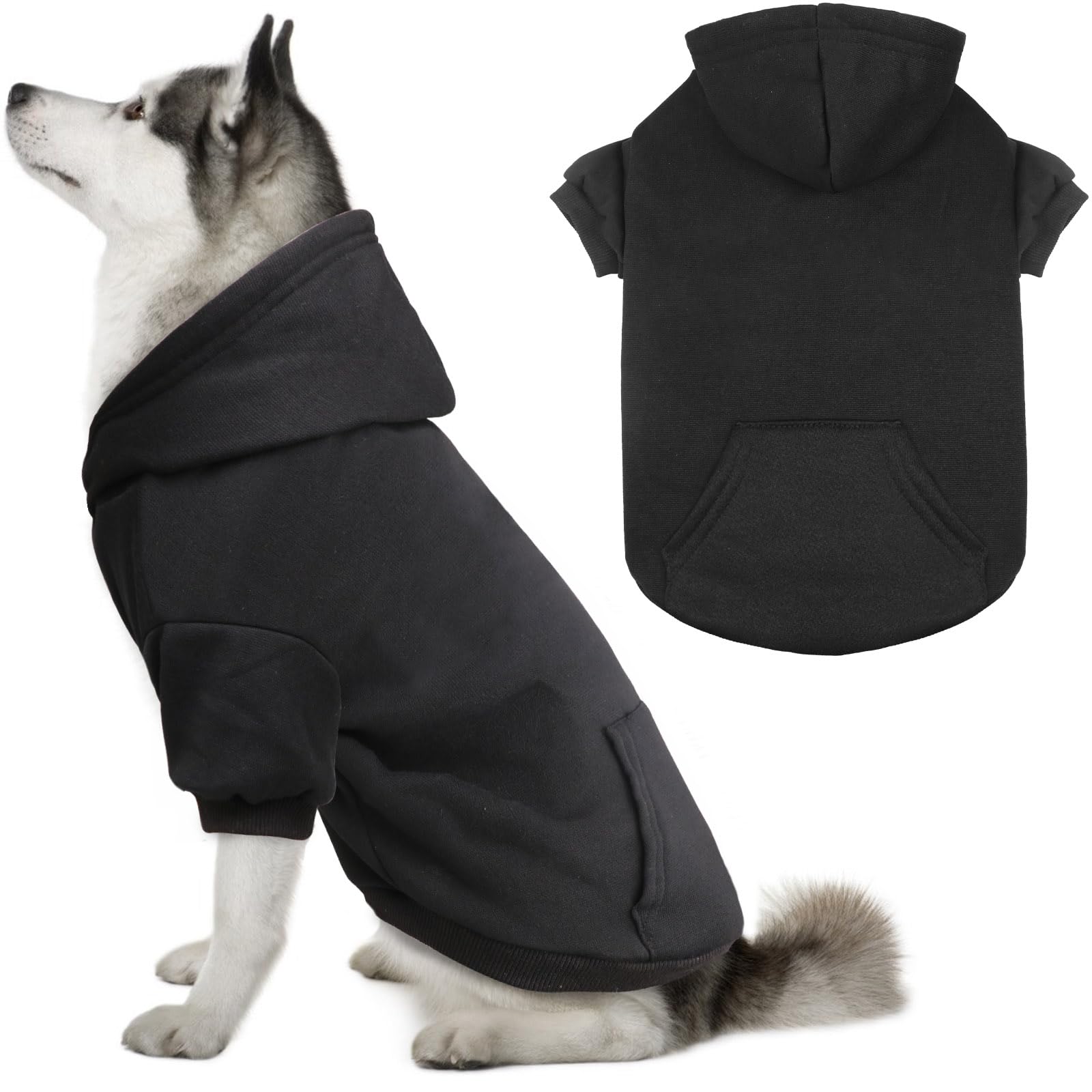 Dog Sweaters for Large Dogs Dog Hoodie Dog Sweater Solid Soft Brushed Fleece Dog Clothes Dog Hoodie Sweatshirt with Pocket(Black-XL)