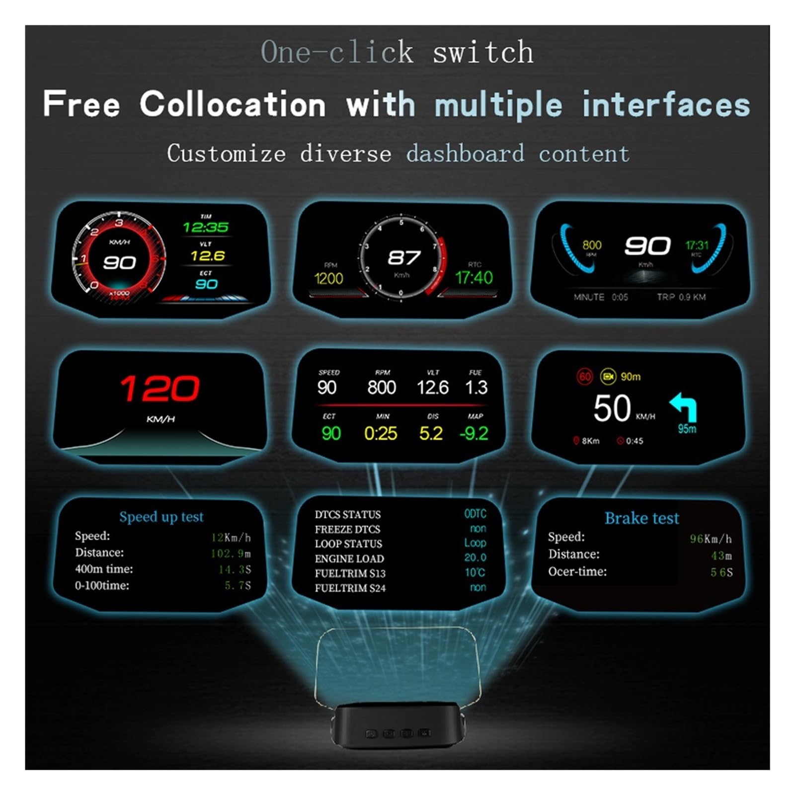 C2 Car HUD Head Up Display Navegación GPS OBD2 Escáner Ordenador A Bordo Bluetooth Velocímetro Proyección