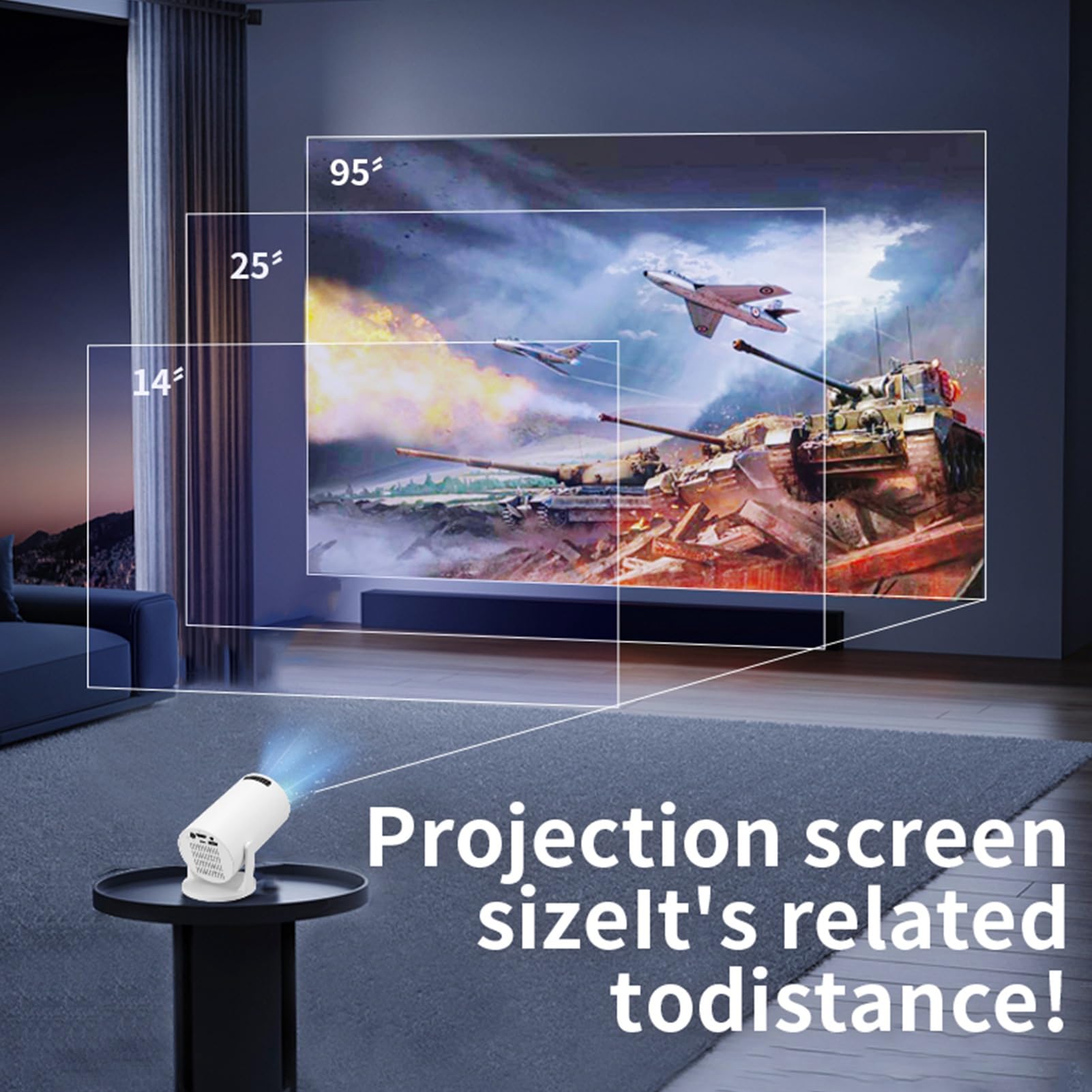 Mini Proiettore per Telefono 1080P con WiFi e Bluetooth, Regolabile a 270°, Correzione Trapezoidale Orizzontale Automatica, Videoproiettori per Telefono