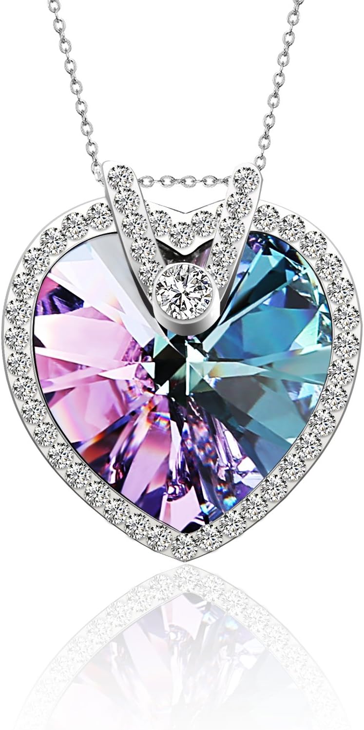 pealrich Fashion Silver Mystic Heart Shaped Love Pendant Necklace for Women with Swarovski Crystal Elements 18"