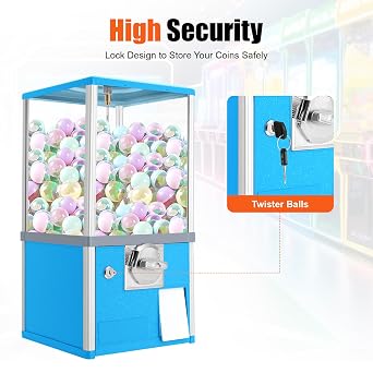 Automatic Candy Vending Machine 21 Height Rectangle Home Candy Vending Machine for 25-Cent Coins Commercial Big Capsule Bubble Gum Vending Machine for Game Stores (Hole 1.77-1.97in D) (Blue)