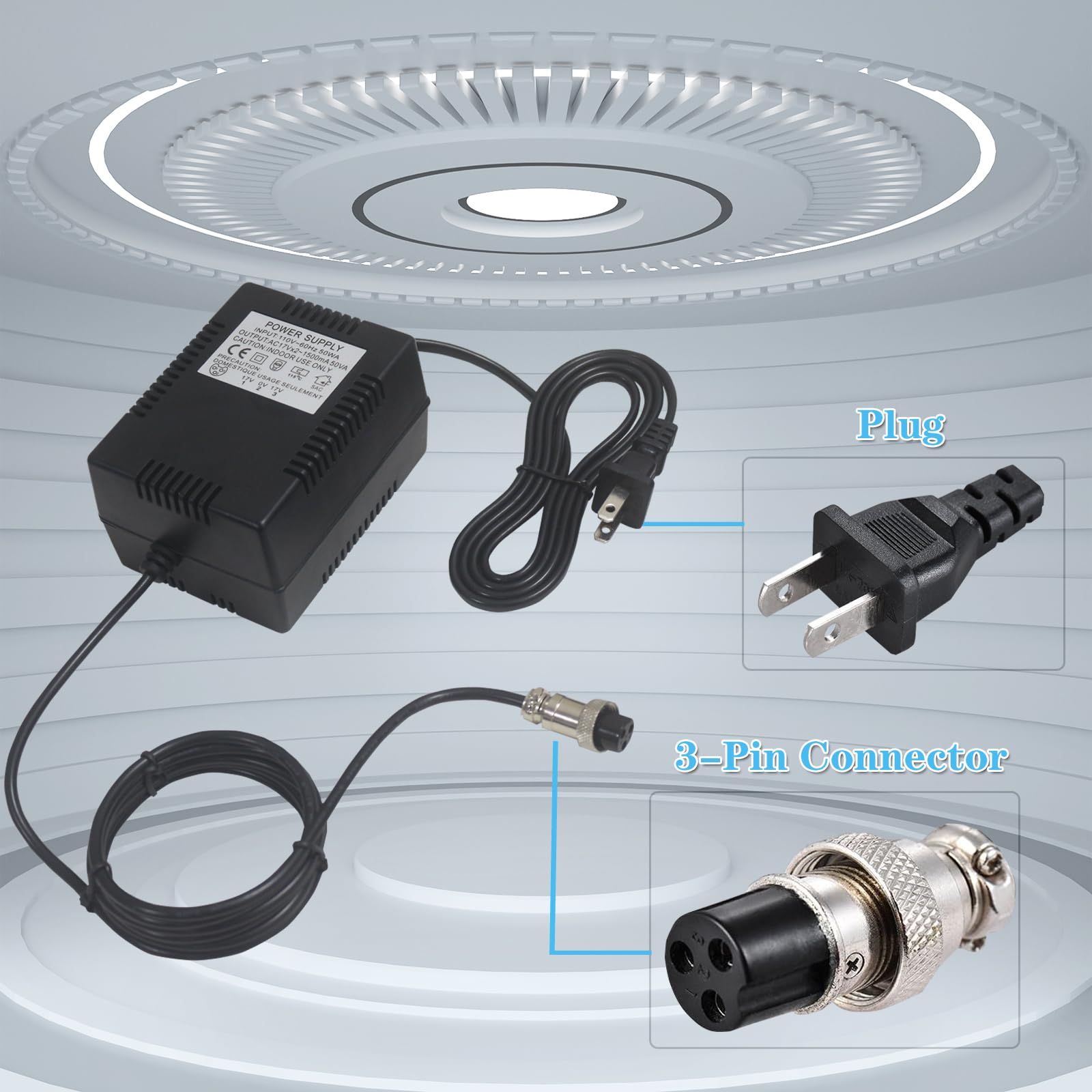 AC17VX2 Mixer Console Power Supply 3 pin High-Power Mixer Power Supply Mixing Console ac Adapter for Yamaha F4/F7/6FX/MG82X/MG10U/MG10xuf/MG16/MX1804X and Other 10-Channel or Above Mixing Consoles