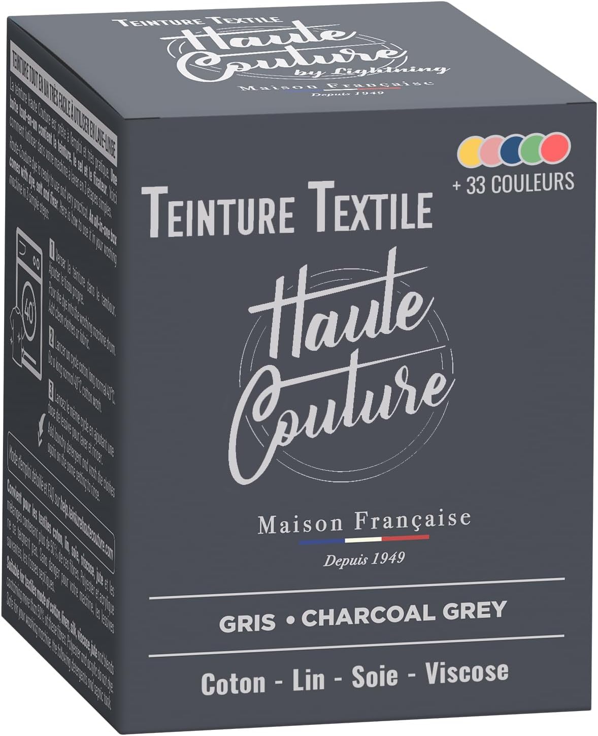 Teinture Haute Couture Gris Charbon 350g Prêt à l'Emploi pour Vêtements et Tissus - Haute Qualité et Facilité d'Usage