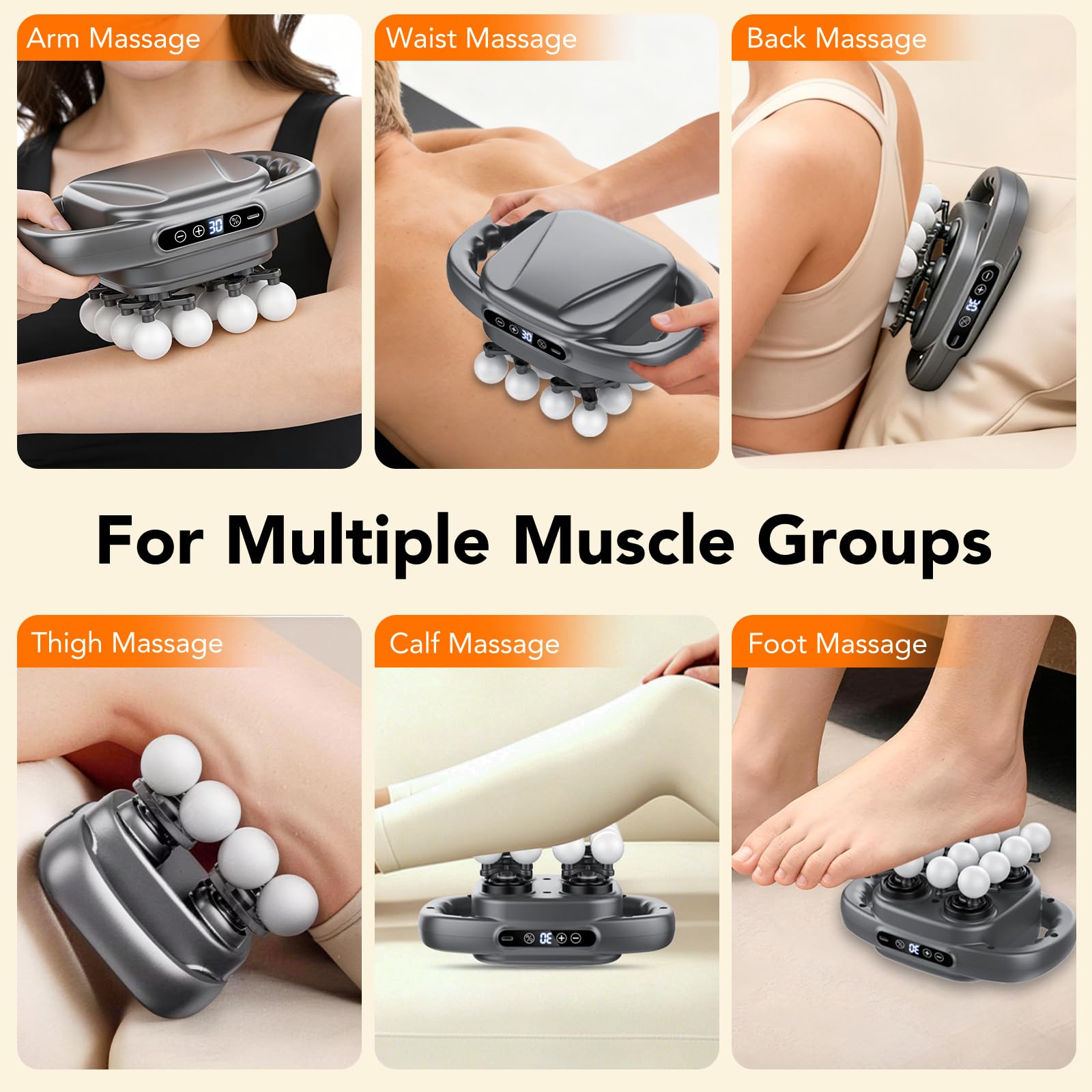 Pistolet de Massage à 16 têtes Portable, 3 Modes et 30 Vitesses, 2000mhA Massage Gun, 35dB Silencieux Masseur Musculaire, Appareil de Massage pour Cervicales Pieds dos Jambe, Détendre les Muscles
