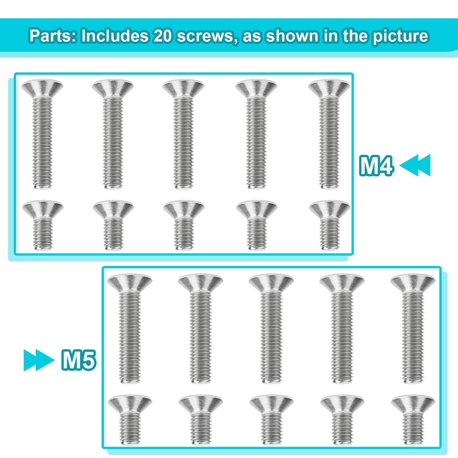 Kit 20 Viti per Riparazione Porte e Finestre UPVC | M3.5 M4 M5 Acciaio Inox | Testa Svasata (8mm/20mm) per Incontri, Ingranaggi e Maniglie