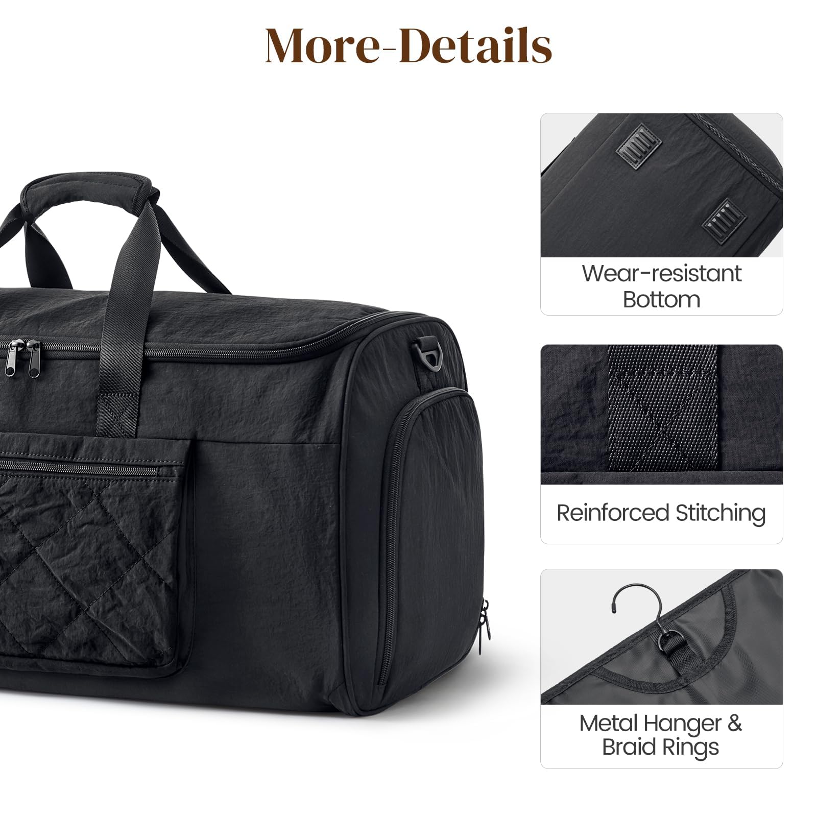 S-ZONE 50L Unisex 2-w-1 Przekształcalna torba na ubrania z nylonu, torba na garnitur, torba na garnitury, torba na ubrania do przenoszenia z wbudowanym kosmetyczkiem, czarny