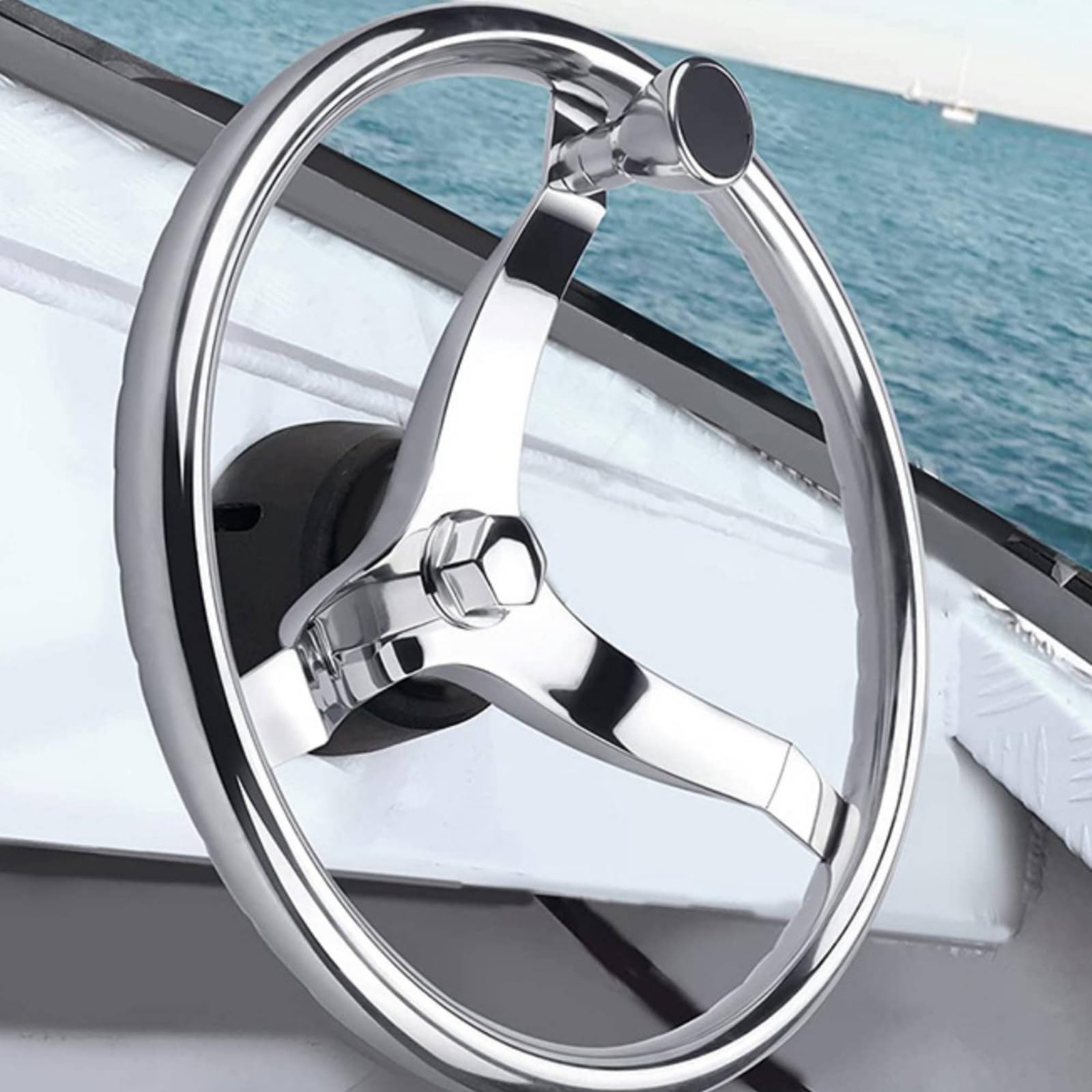 Edelstahl Bootslenkrad Hochglanzpoliert 5-Speichen Rostfrei Edelstahl-Steuerrad für Boot, Schiff, 13,5 Zoll Bootslenkrad 1/2 Mutter