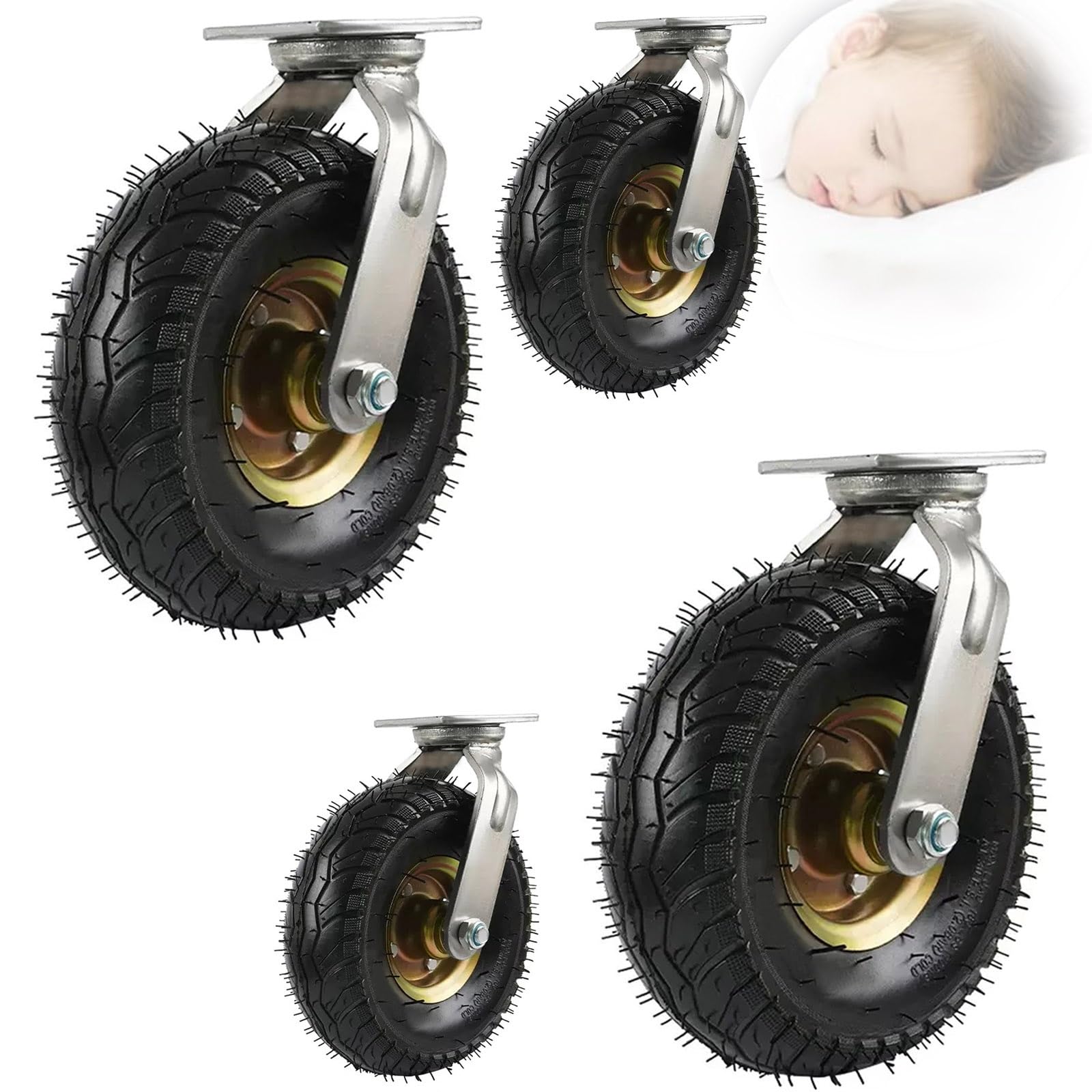 WORDFUN Ruote Girevoli del Carrello, Ruote Girevoli per Impieghi Gravosi, Girevole A 360°, Cuscinetto A Sfere, Ruote di Gomma per Carriola, Ruote Pivottanti per Mobili, Ricambio A Rotelle