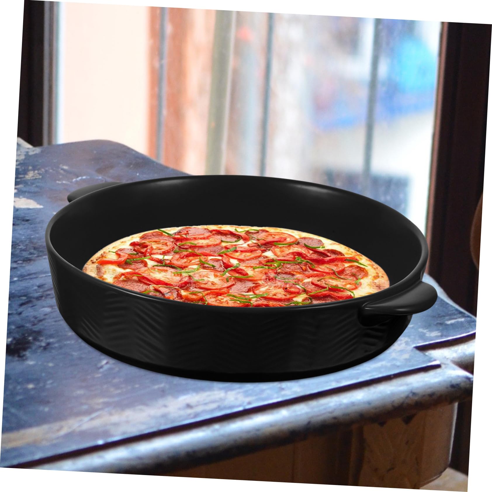 Teglia da Forno Ceramica Rotonda Doppie Maniglie, Nera