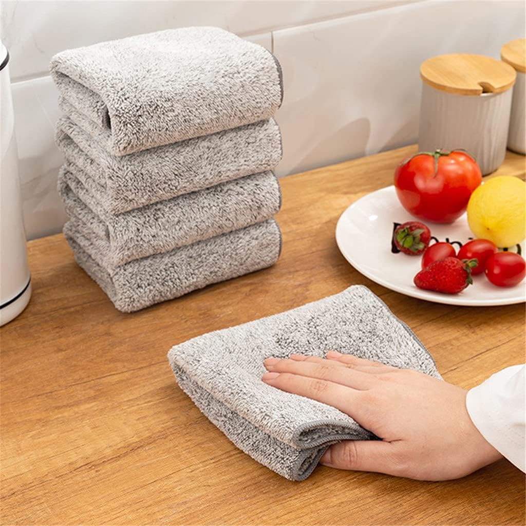 Kitchen Anti-Grease Wiping Rags Microfiber Cleaning Cloths Thickened Charcoal Absorbent Dishcloth 3/6pcs