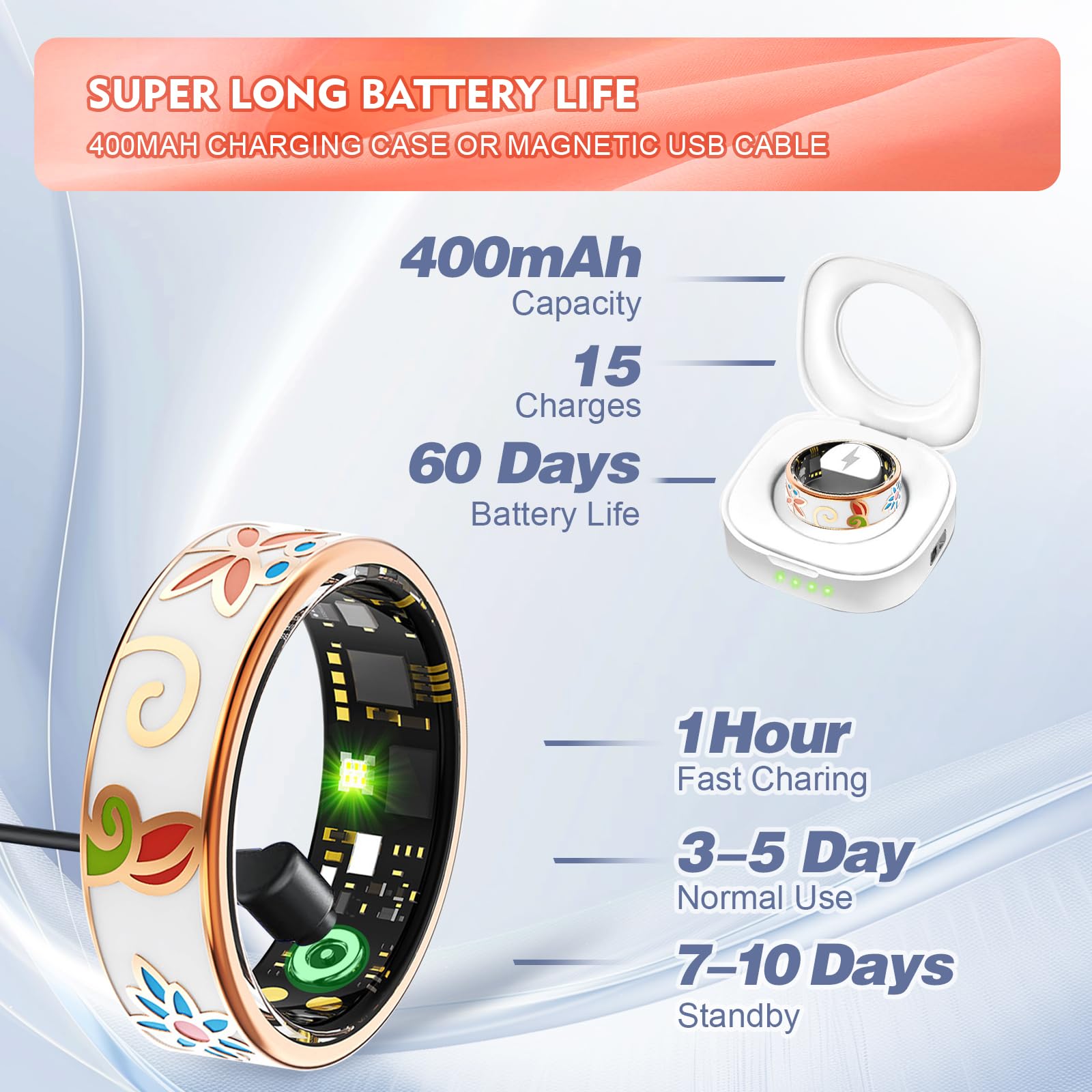 Smart Ring Health Tracker per donne e uomini, monitoraggio del sonno con frequenza cardiaca, SpO₂, pressione sanguigna, anello fitness per monitoraggio attività, senza abbonamento, anello Step Tracker