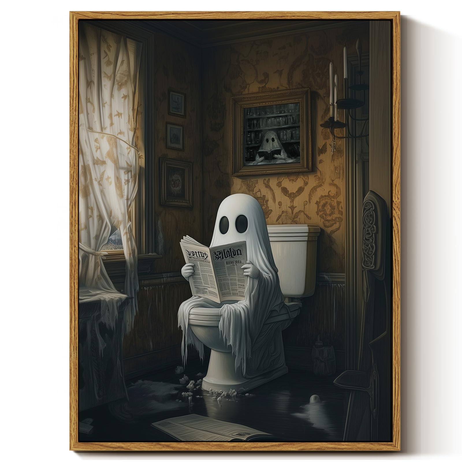 InSimSea Ghost on Toilet Framed Canvas