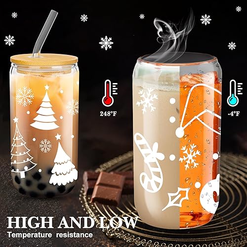 Miniatura 3 de Paquete de 8 vasos de Navidad de 16 onzas, tarros de Navidad con tapas y pajitas, vasos de Navidad, vasos con forma de lata de cerveza, tazas de