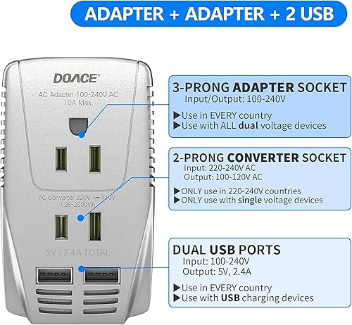 Miniatura 2 de Convertidor de 220 V a 110 V, convertidor de voltaje de viaje de 2000 W para secadora de pelo, plancha rizadora, adaptador de corriente de 10 A con