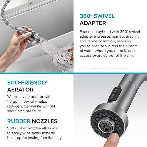 Miniatura 82 de Kraus KPF-1610SFSCH Bolden - Grifo de cocina comercial de 18 pulgadas con cabezal de pulverización extensible de doble función, acabado all-Brite