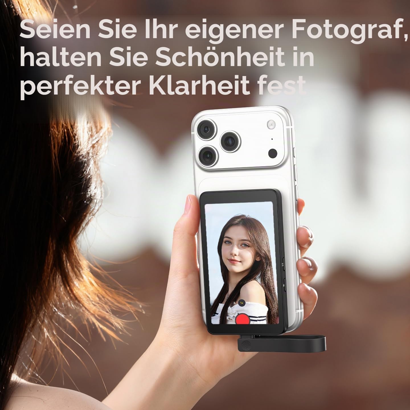 ULANZI VM1 Magnetischer Handy Selfie Monitor 3,97" IPS, 4K 60FPS Vlog Bildschirm, Magsafe Plug & Play, 3-Helligkeitsstufen, USB-C 60W für iPhone 17-15 Android Rückkamera, Live Streaming TikTok YouTube