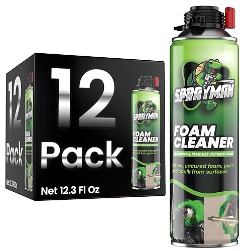 SPRAYMAN Limpiador de pistola de espuma en aerosol, espuma de poliuretano expandible y removedor de sellador de aislamiento, paquete de 12 latas de
