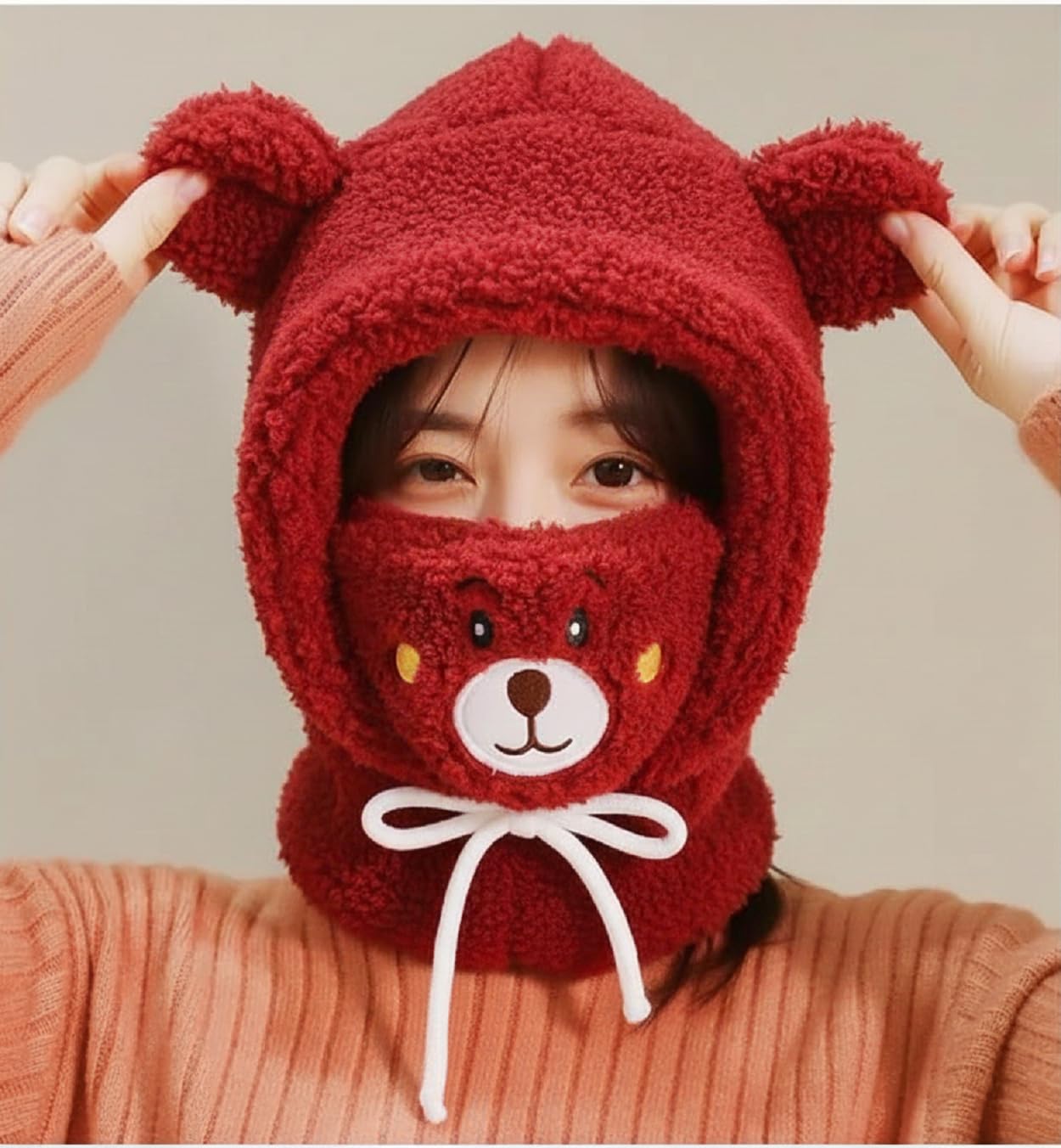 Zacharias Boy's Kids Winter Woolen Fur Balaclava Cap with Mask b.02 (2-6 Years) (Pack of 1) (Red) 1