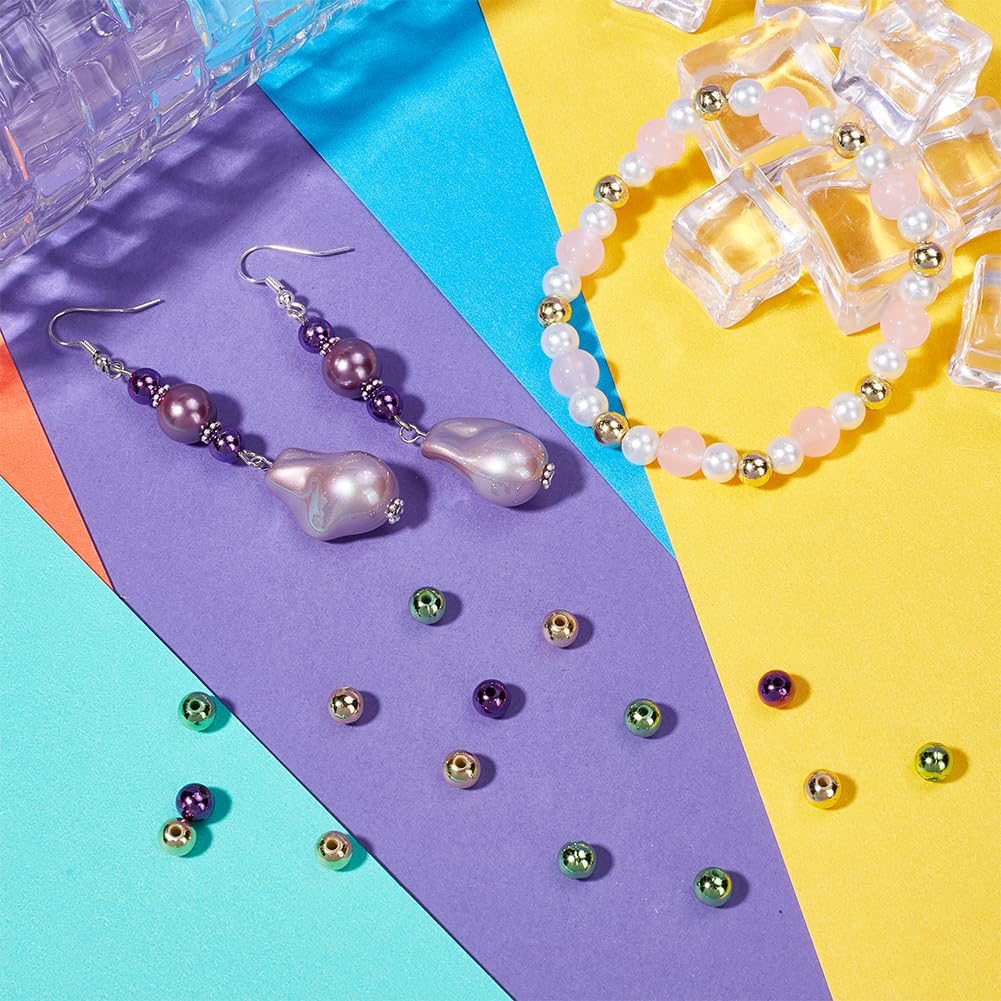 SOFPLATE 1 Box 1500Pcs 3 Styles Carnival Beads Mardi Gras Beads Bulk Purple Green Gold Plastic Metallic Ball Loose Masquerade Parties Round Spacer Beads for Jewelry Making Necklace Bracelet Crafts - Image 3