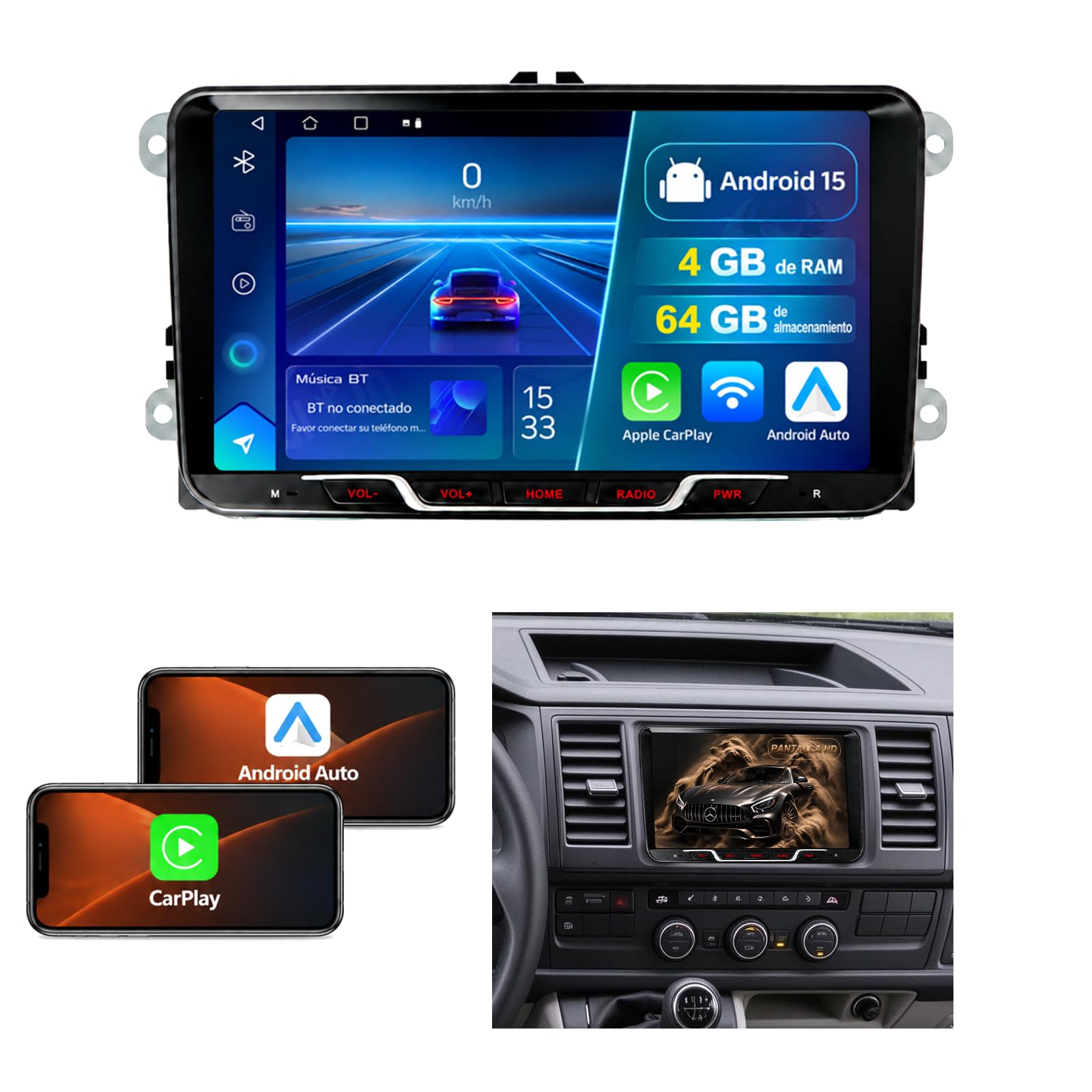 Radio Android 15 VW California T5 T6 2009-2019, 9 Pulgadas, 2 DIN, 4+64GB