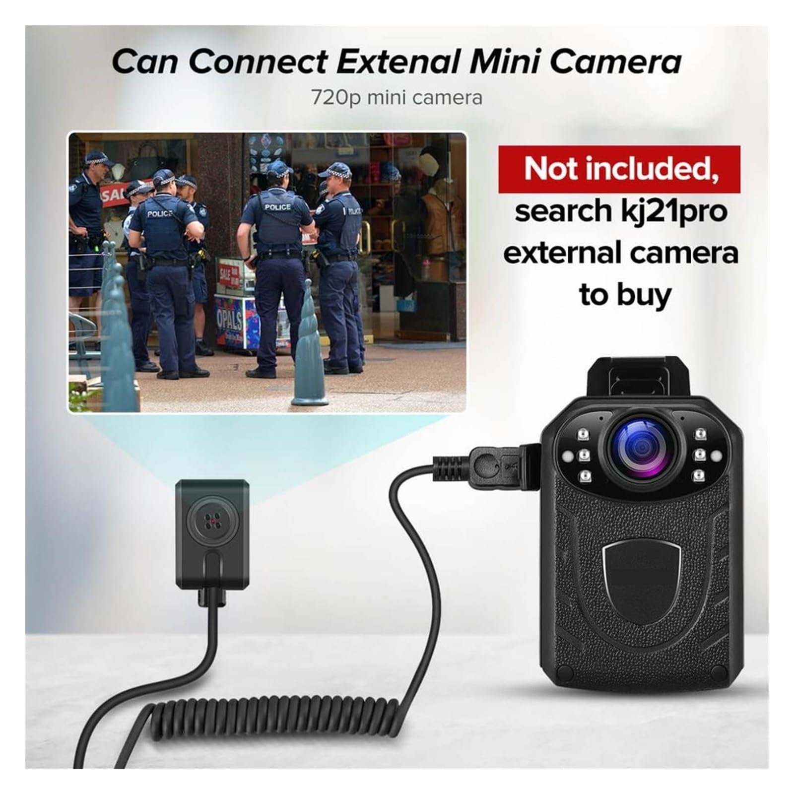 Body Camera, KJ21 BodyCamera HD1296P Telecamera della polizia aggiornata Mini telecamera di sorveglianza montata sul corpo Obiettivo esterno for visione notturna(Only Camera)