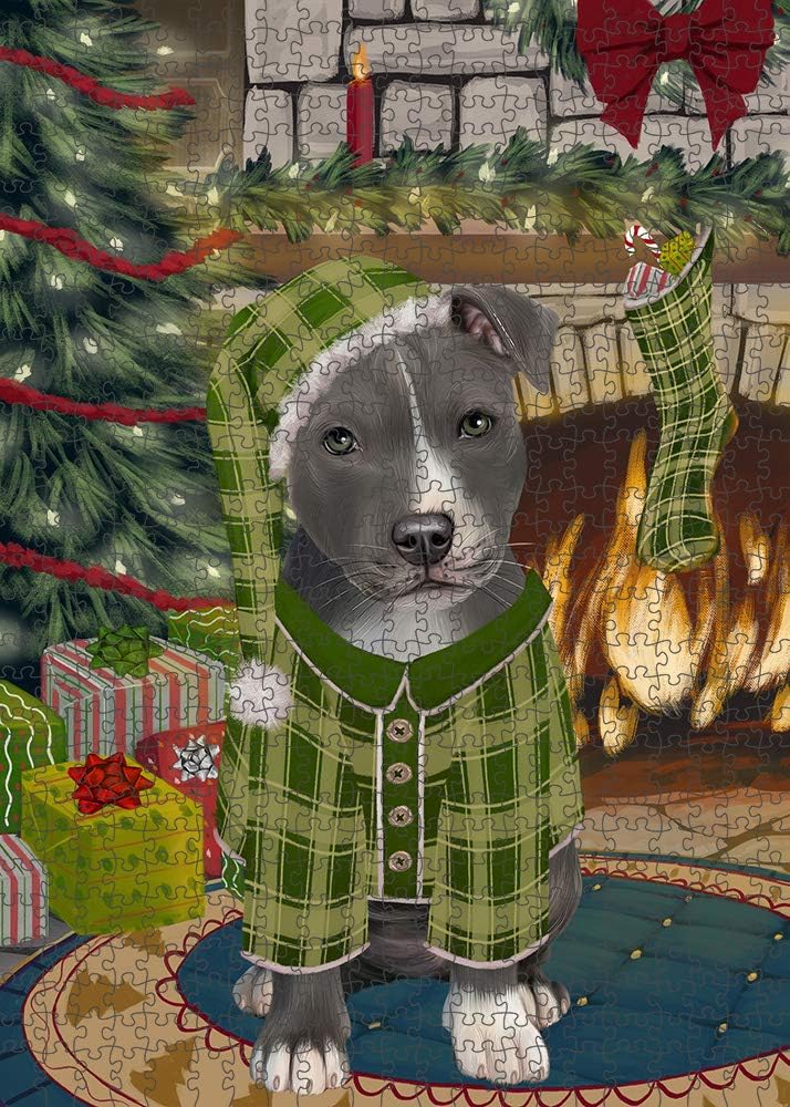 Christmas Stocking was Hung American Staffordshire Dog Jigsaw Puzzle for Adults - Animal Printed Interlocking Puzzle Game Artwork - Gift for Dog Lover's -1000 Pcs 29.5"x19.7", PZLE51319