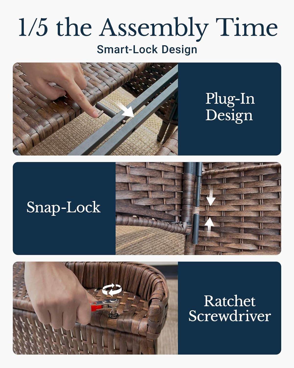 HILLGA Luxury Patio Furniture Set with 6-Inch Thick Cushions, High Back Outdoor Swivel Rocker Chairs, 3-Piece All Weather Chairs Set for Porch Deck Pool Yard, Beige (V3)