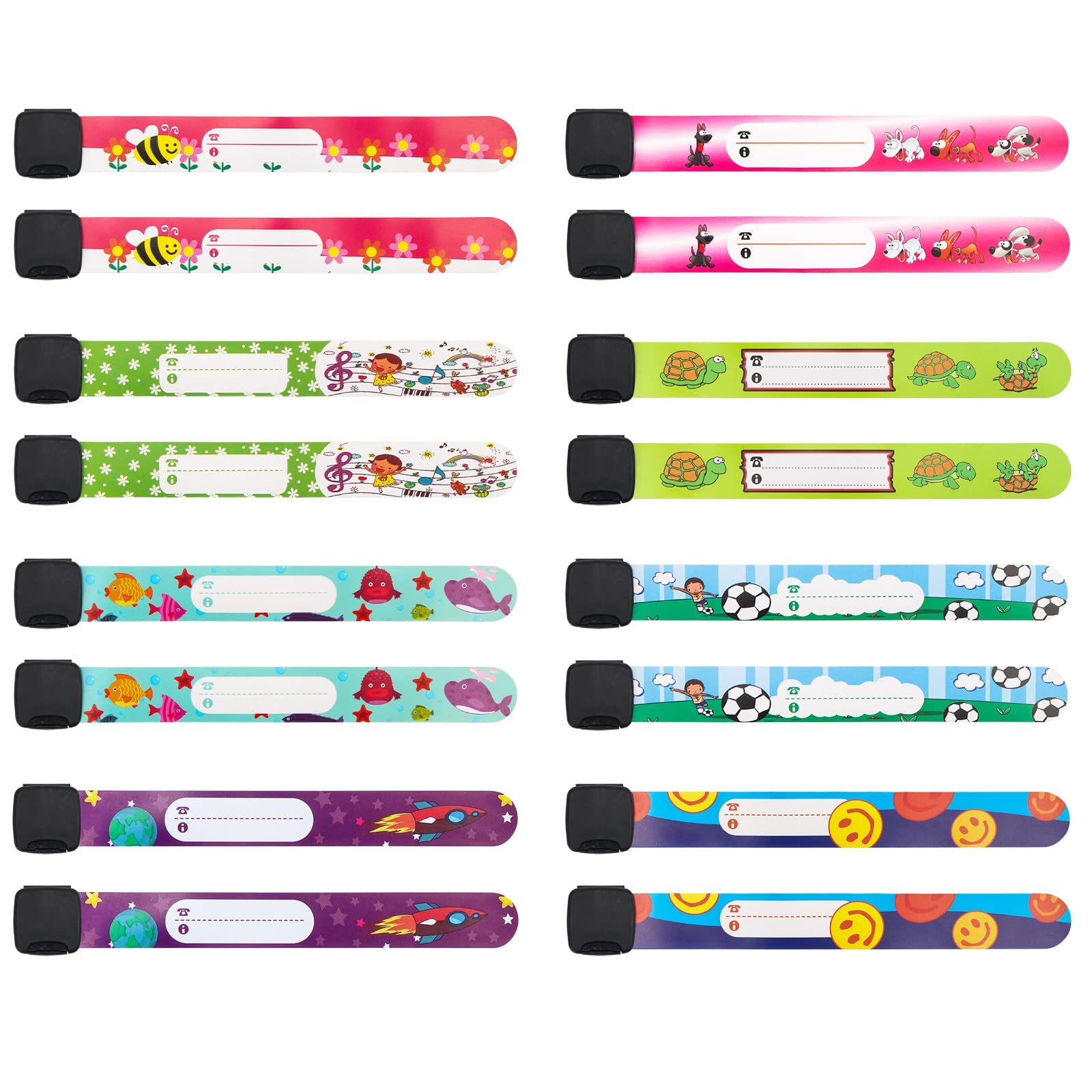 KASTWAVE16pcs Kids Safety ID Wristband Cartoon Pattern Adjustable and Waterproof Bracelet Reusable Boys and Girls Outdoor Activities Anti-Lost Identification Bracelet Information Band