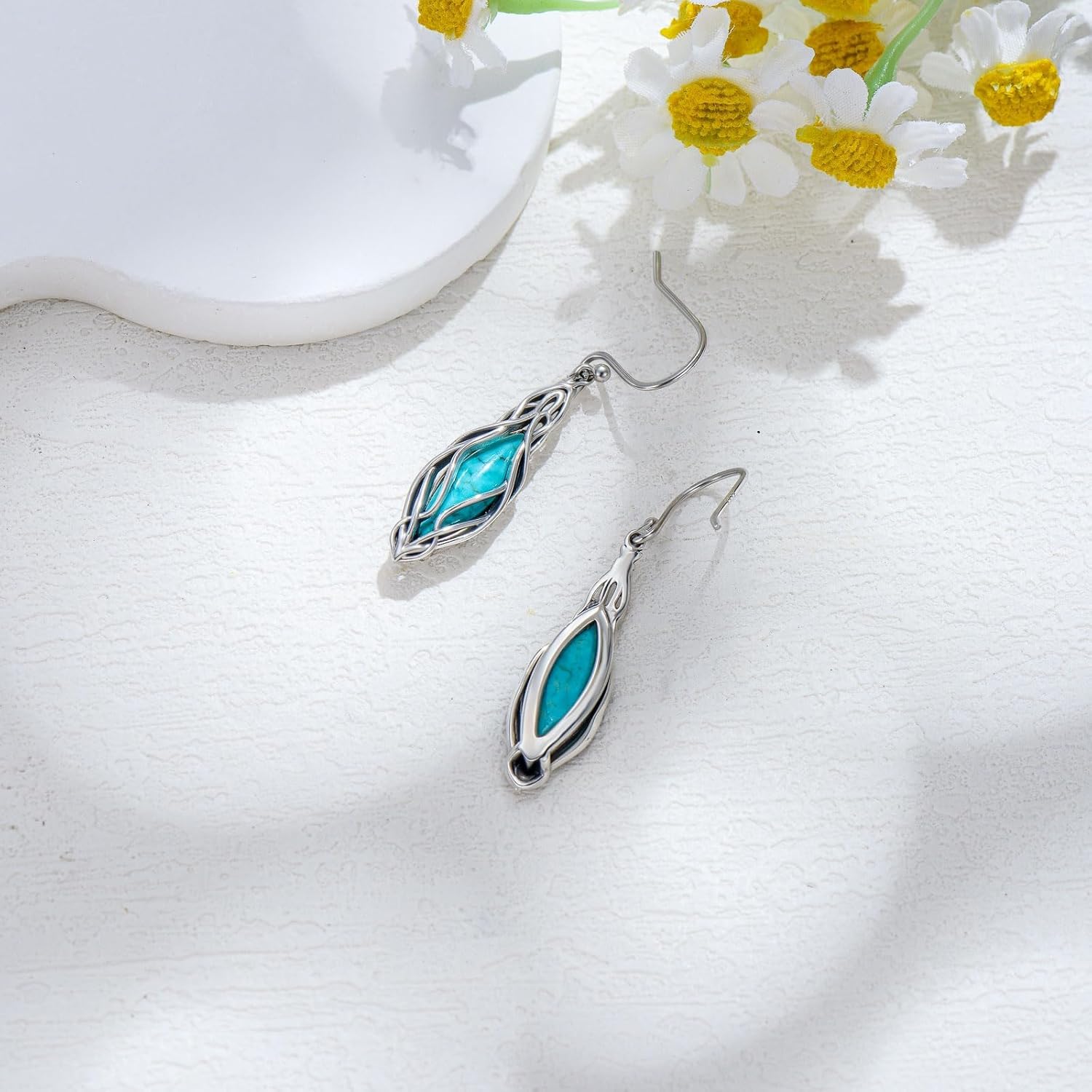Natural Turquoise Earrings for Women 925 Sterling Silver Turquoise Drop Dangle Earrings Western Bohemian Jewelry Gifts for Women - Image 5