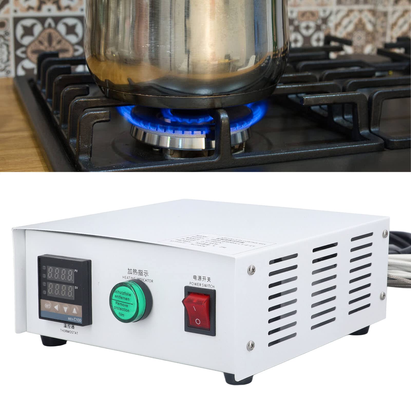 Controlador de Temperatura PID, Acero Inoxidable AC220V Caja de Control de Temperatura Pantalla Clara para Tanques de Agua Pequeños (#2)
