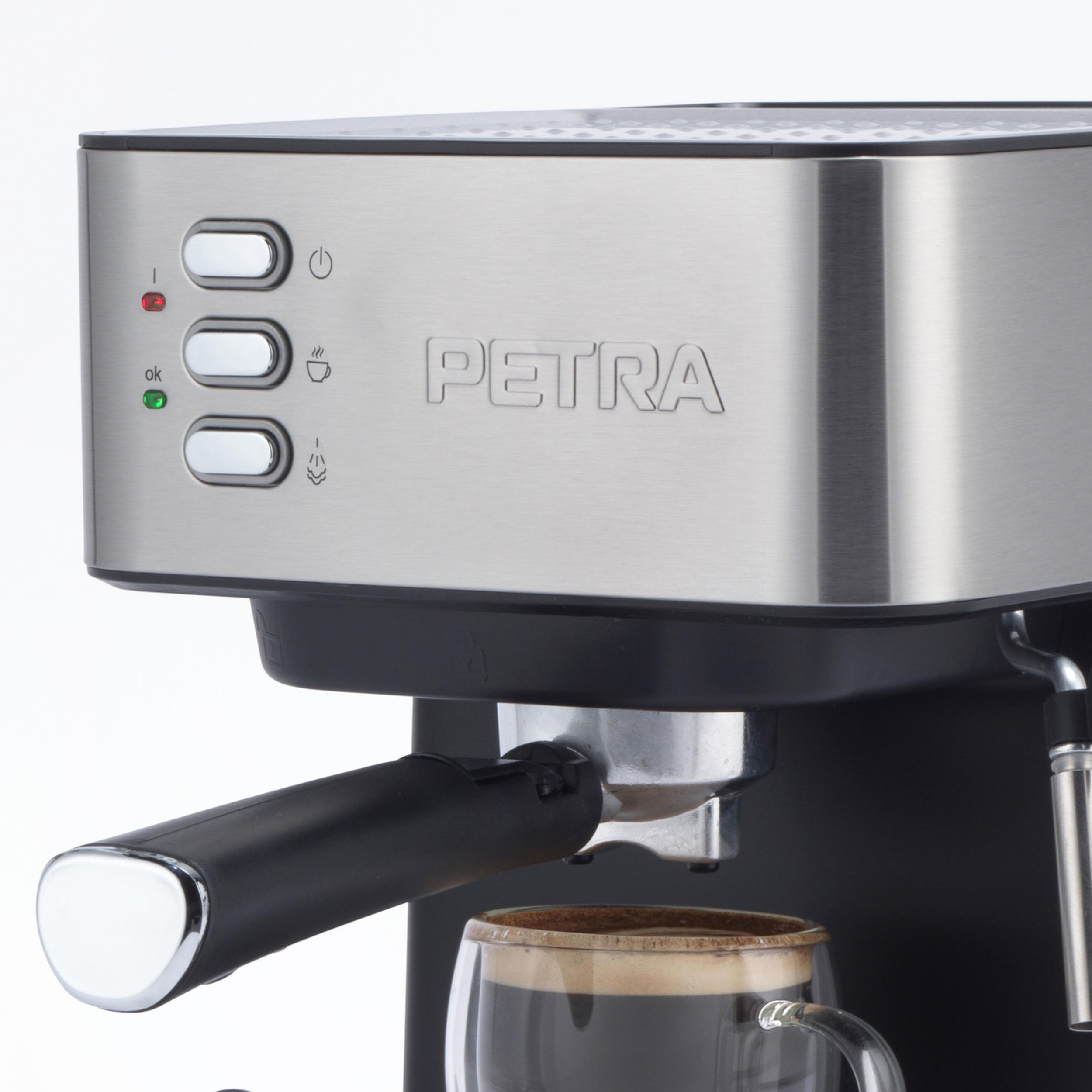 Petra Macchina Espresso Manuale con Montalatte – Compatibile con Caffè Macinato, Pompa Italiana a Pressione da 15 Bar, Serbatoio d'Acqua Rimovibile da 1.6L, Include Portafiltro, 850W, PT6137VDE