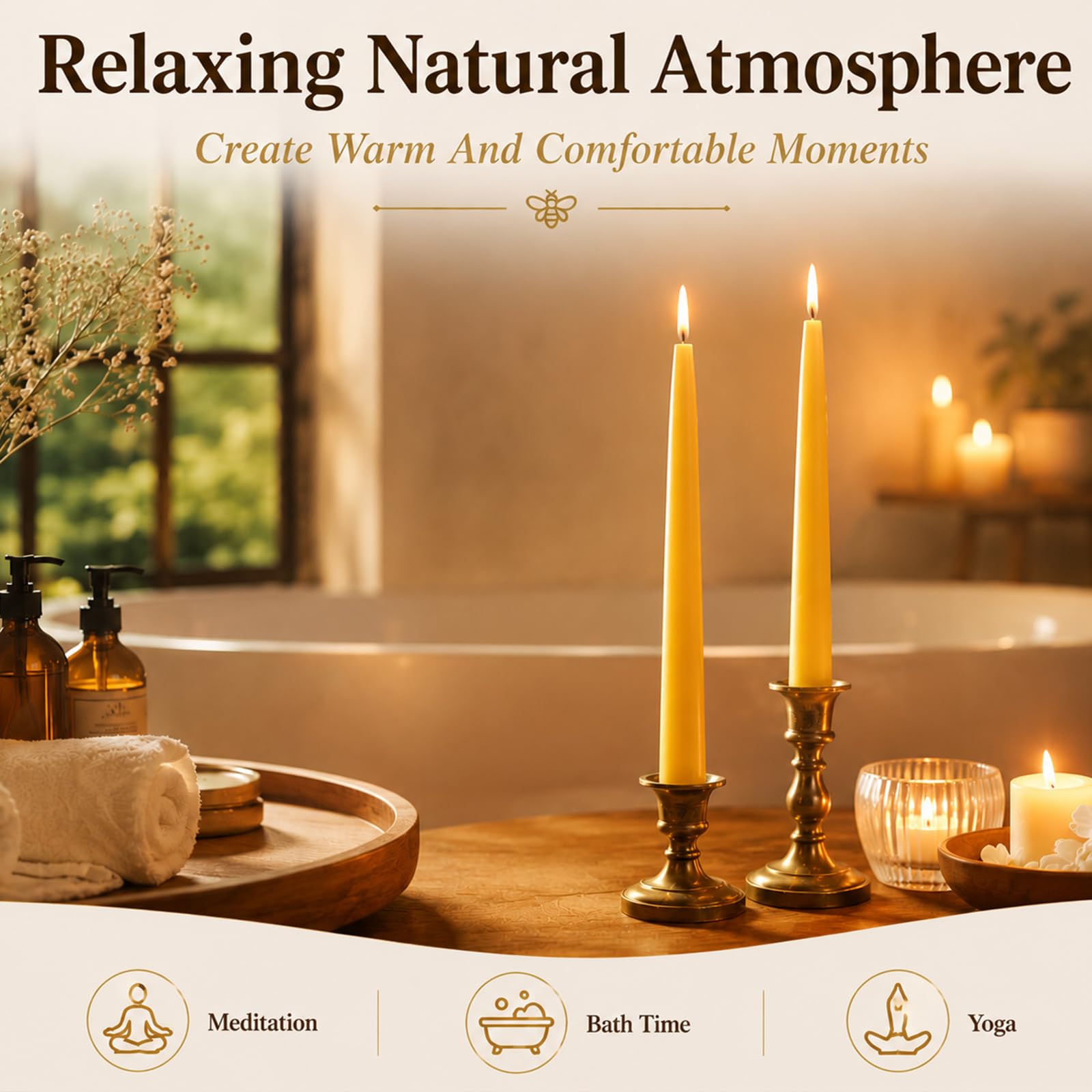 12 velas cónicas de cera de abeja natural de 10 pulgadas, velas de cera de abeja sin humo y sin goteo, 10 horas de tiempo de combustión, candelabros de cera de abeja para decoración del