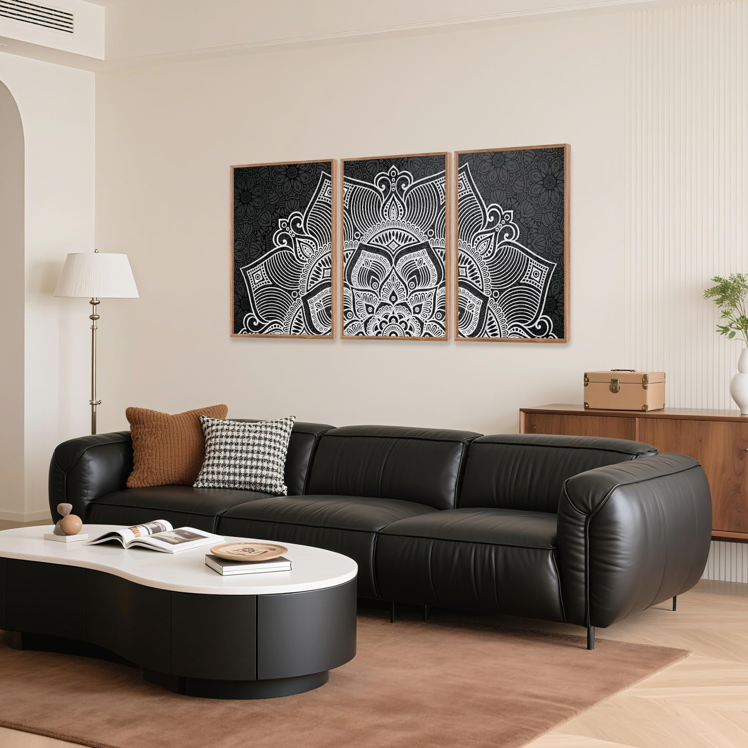 CHDITB Lotus Flower Framed Canvas Wall Art Set, Mandala Wall Decor for Yoga Room, Black and White Spiritual Wall Painting, Vintage Meditation Art Prints for Zen Living Room, Bedroom, Office 16"x24"x3 - Image 4