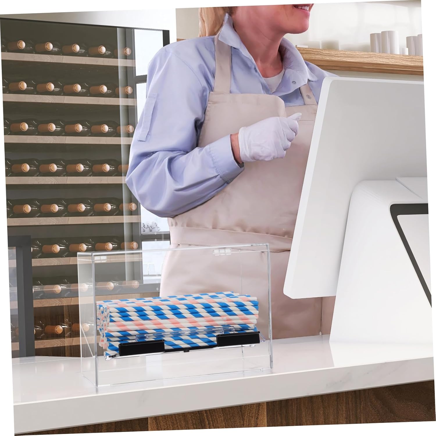GLEAVI Acrylic Straw Dispenser Box Pressing Straw Holder for Restaurant for Kitchen and Parties