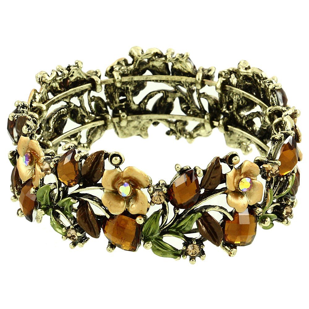 Falari - Brazalete con cuentas de cristal, diseño de flores, estilo vintage, pintado a mano