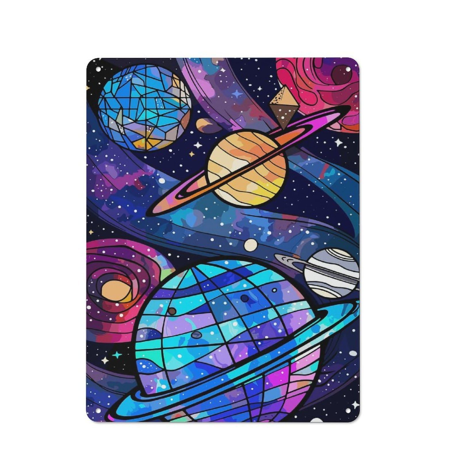 Farmhouse Metal Sign with Colorful Cosmic Planets And Nebulae Design 40x30cm, Rustic Country Wall Plaque for Cottage, Kitchen, Hallway Or Breakfast Nook