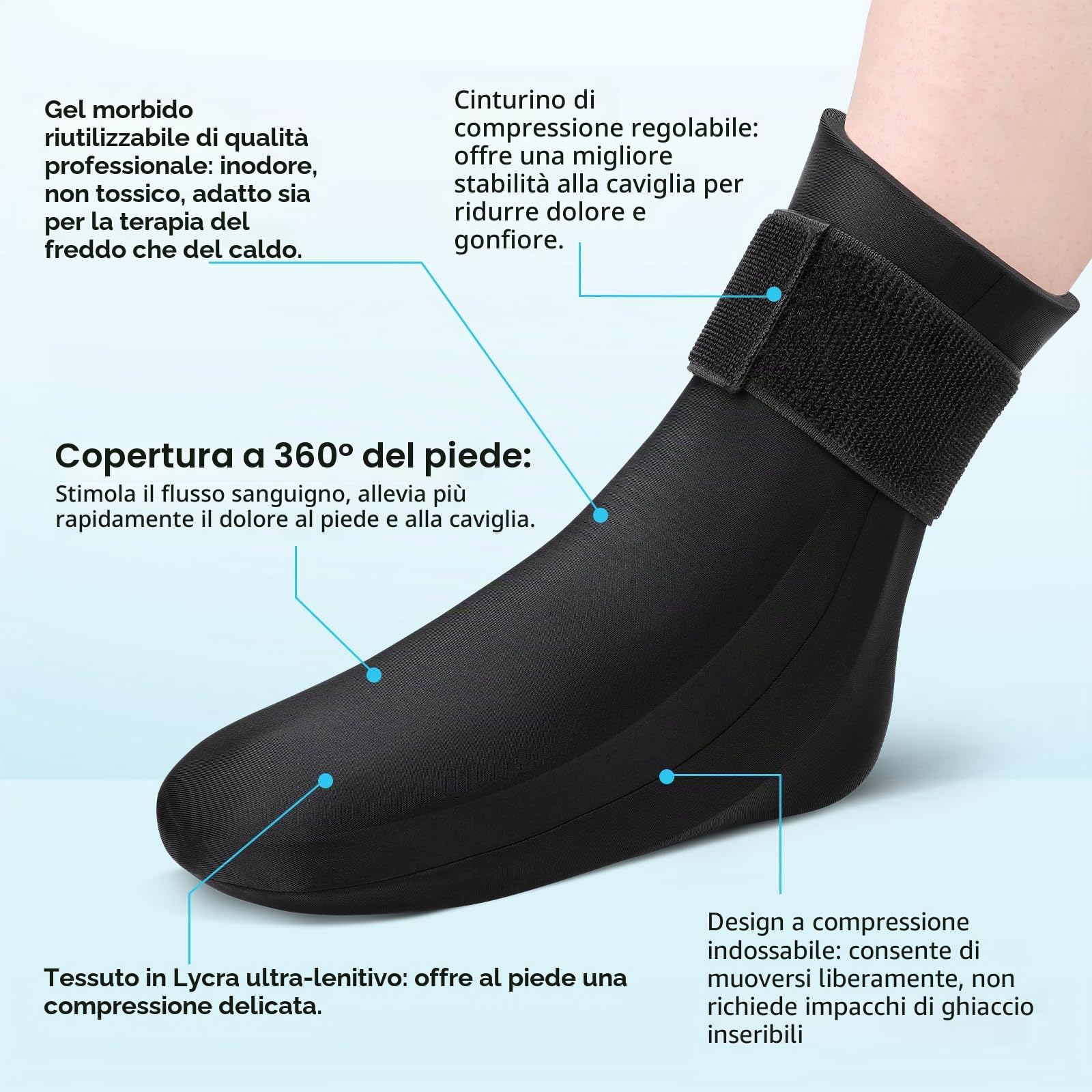 Calzini per terapia del freddo, impacco di ghiaccio riutilizzabile per lesioni, sollievo dal dolore per tendinite d'Achille, fascite plantare, tallone del piede (2PCS, M)