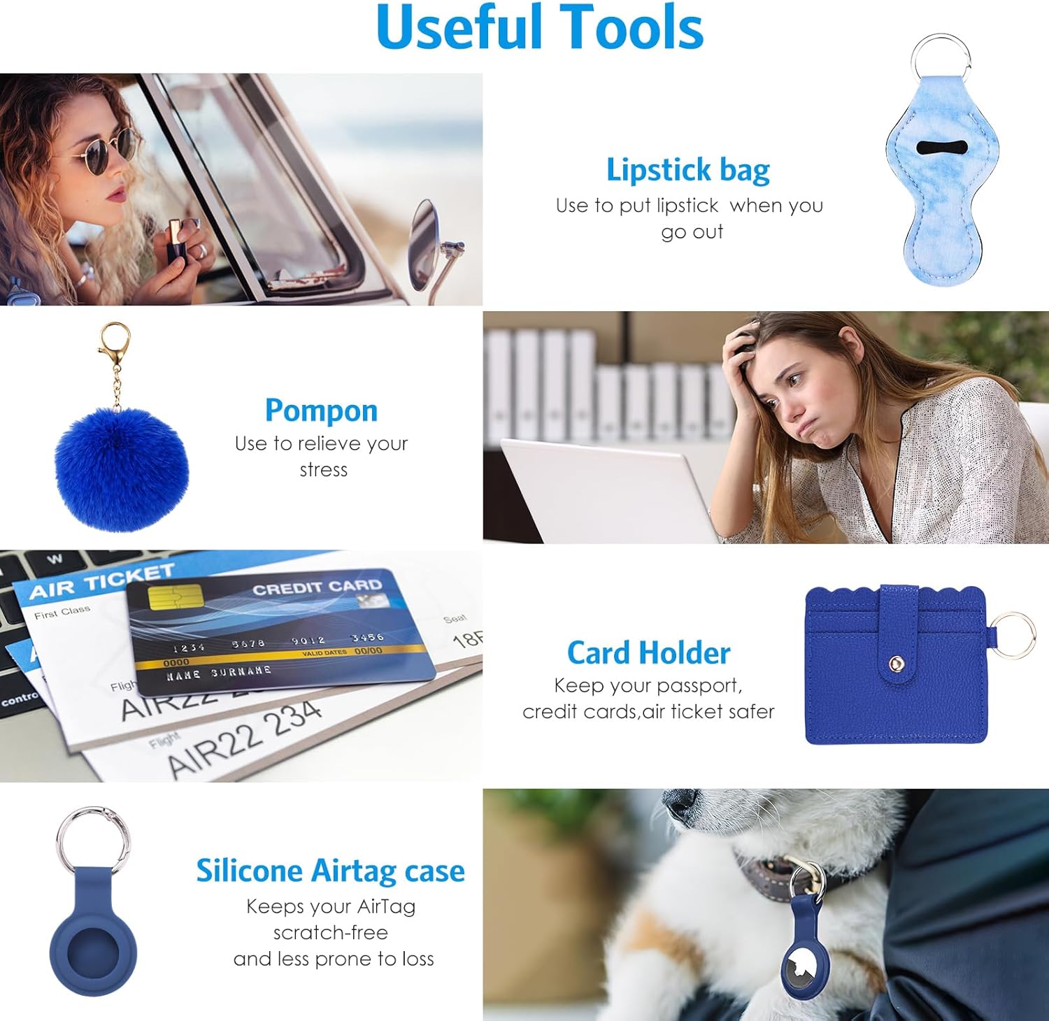 AMIR Safety Keychain Set for Women, Wristlet Strap Keychain with Personal Alarm and Pom Pom Accessories Kit for Women Girls - Image 6