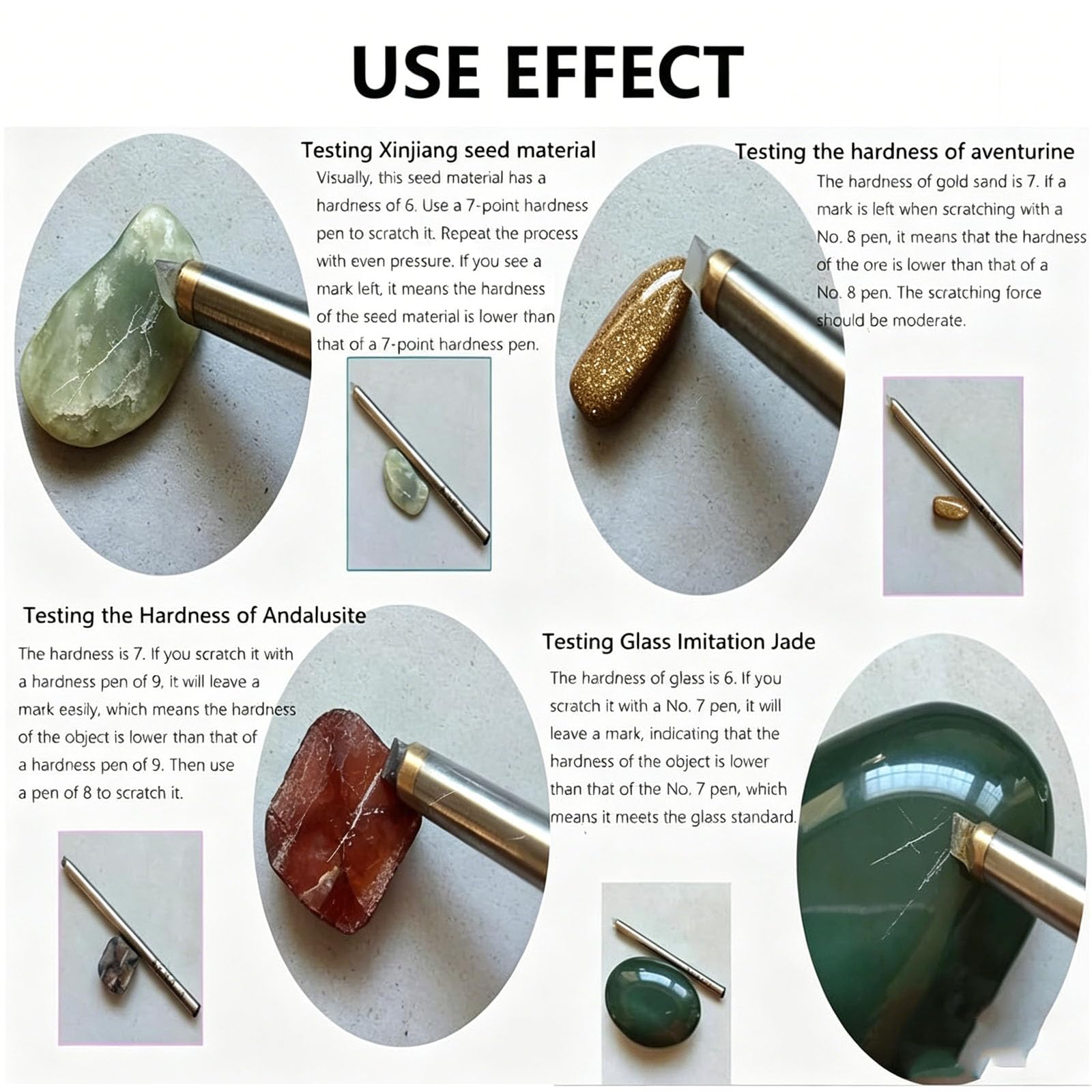 Kit De Prueba De Dureza Mohs De 5 Piezas, Kit Portátil para Medir La Dureza De Metales, Puntas De Dureza Mohs 5-9, Probador De Rayado, para Joyería De Jade, Rocas Y Minerales