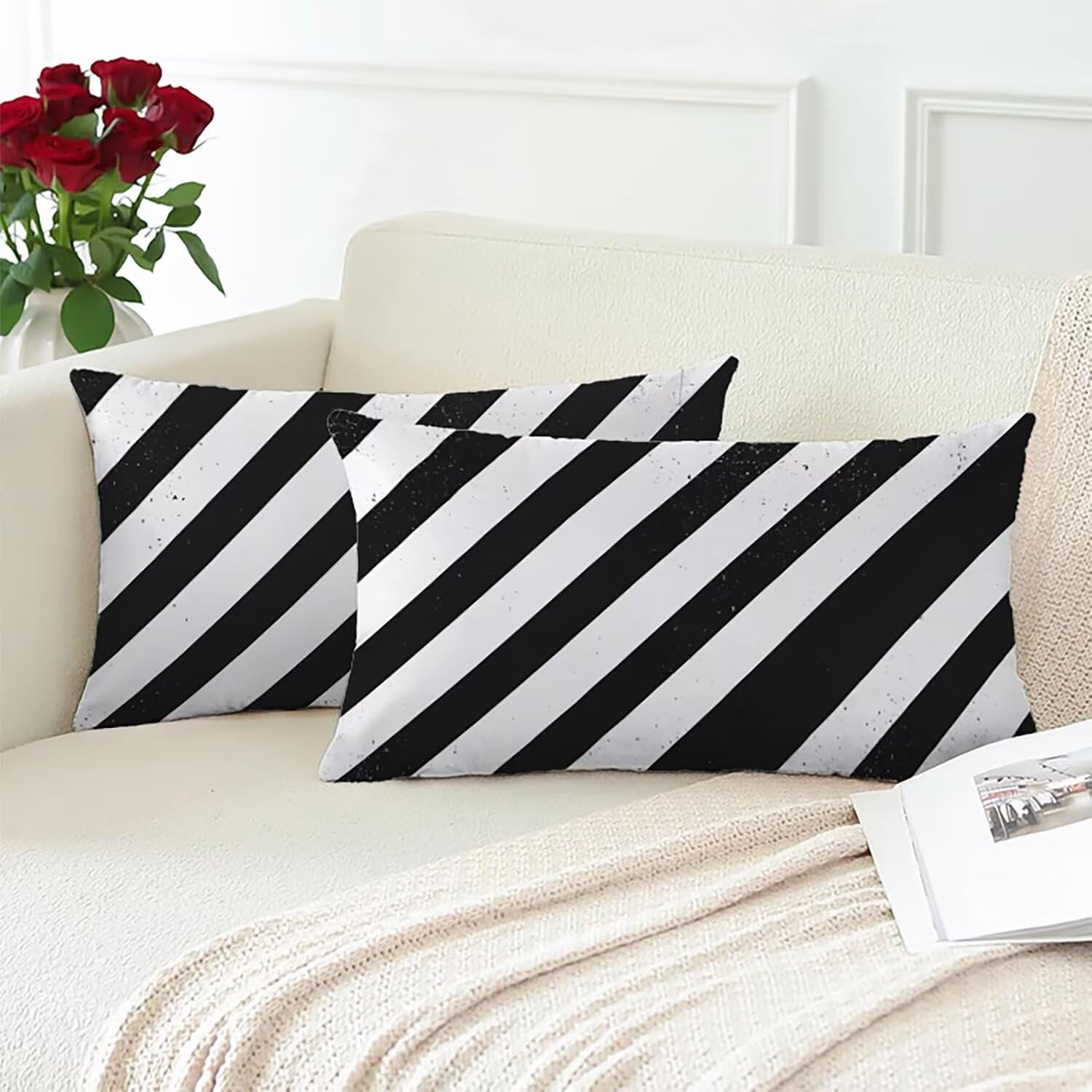 Xlccaioo Set di 2 In Bianco E Nero Federe Cuscini Divano 60x40cm Fodere per Cuscini Decorativi in Velluto, Fodera per Cuscino, Copricuscini Divano con Cerniera Invisibile, per Camera da Letto XC-8174