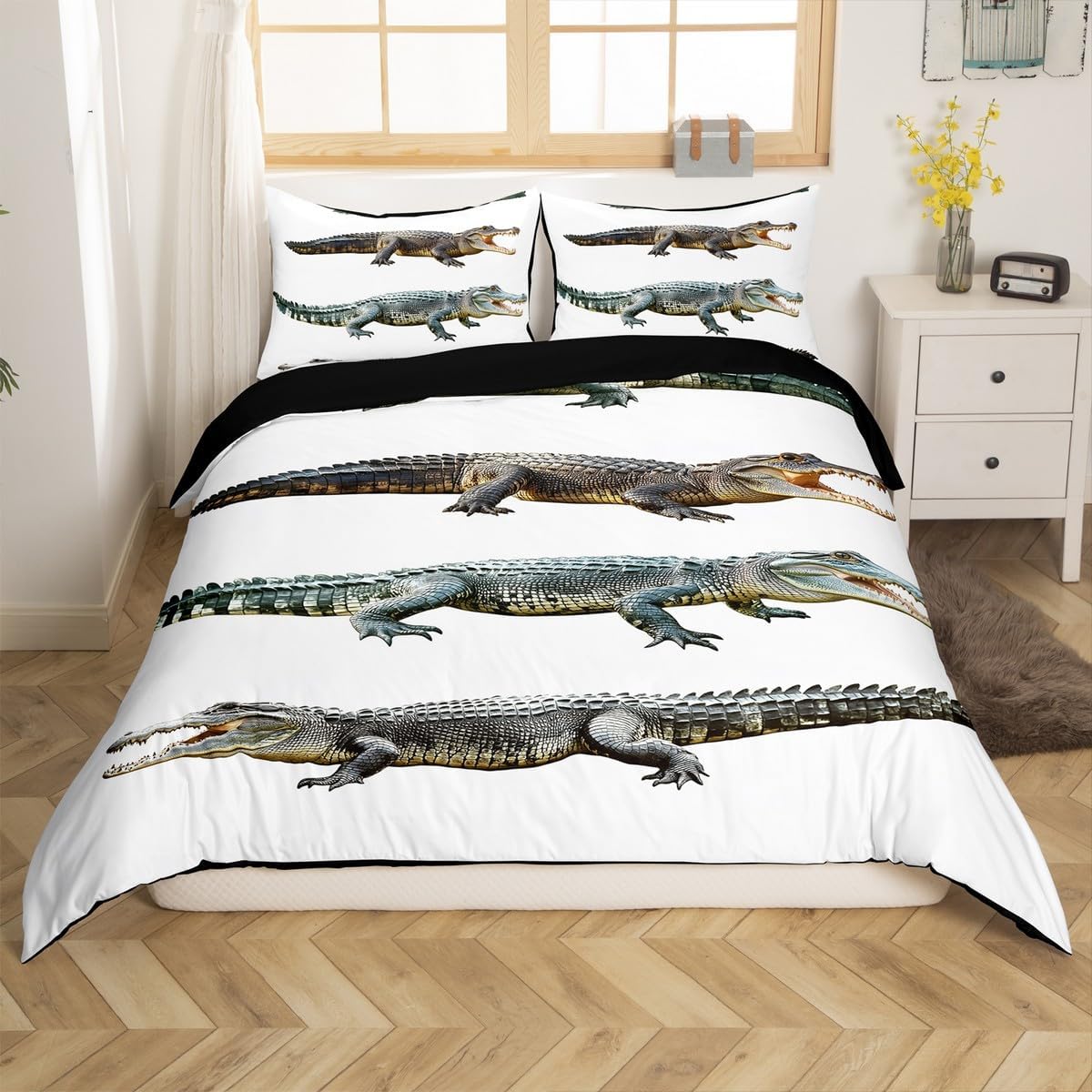Erosebridal Teens Crocodile Bedding Set Alligator Pattern Duvet Cover for Kids Boys Girls Teens Adult Wildlife Animal Comforter Cover Twin Size Exotic Bedspread Cover 3 Pieces with 2 Pillow Cases