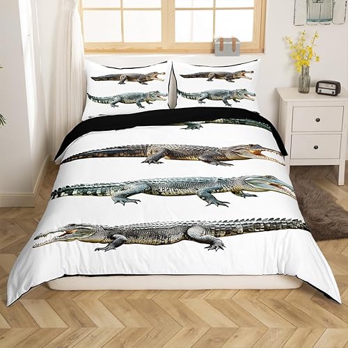 Miniatura 3 de Erosebridal Juego de ropa de cama de cocodrilo para adolescentes, funda de edredón con patrón de cocodrilo para niños, niñas, adolescentes, adultos,