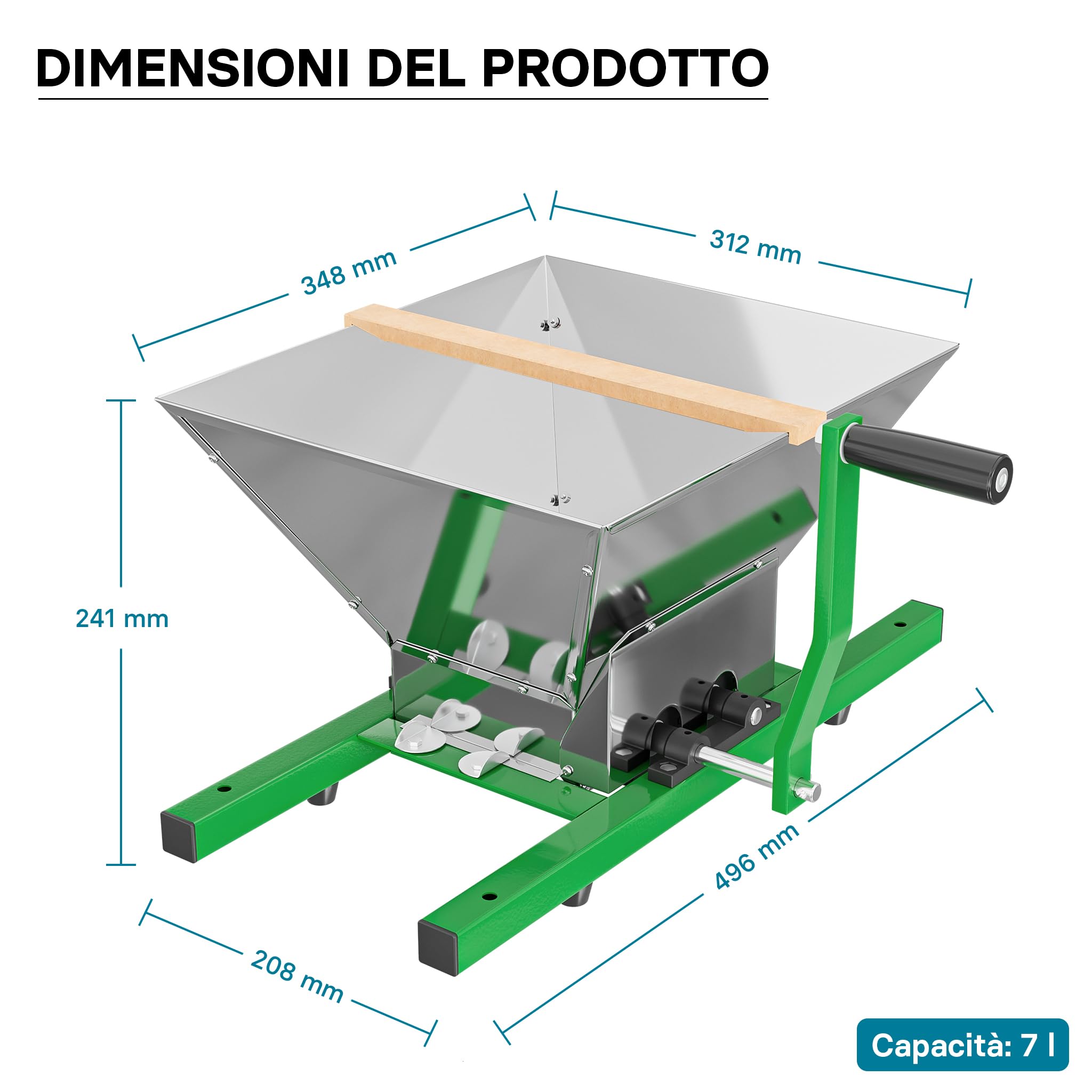 Mulino macina frutta manuale con tramoggia da 7 litri e manovella Trituratore