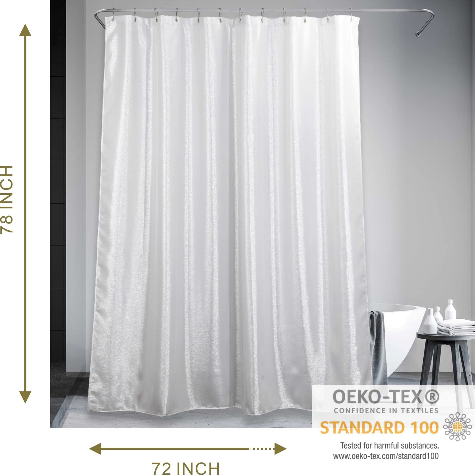 Rideaux de Douche à Paillettes Argent Blanc, Imperméables Lavables200Lx183W