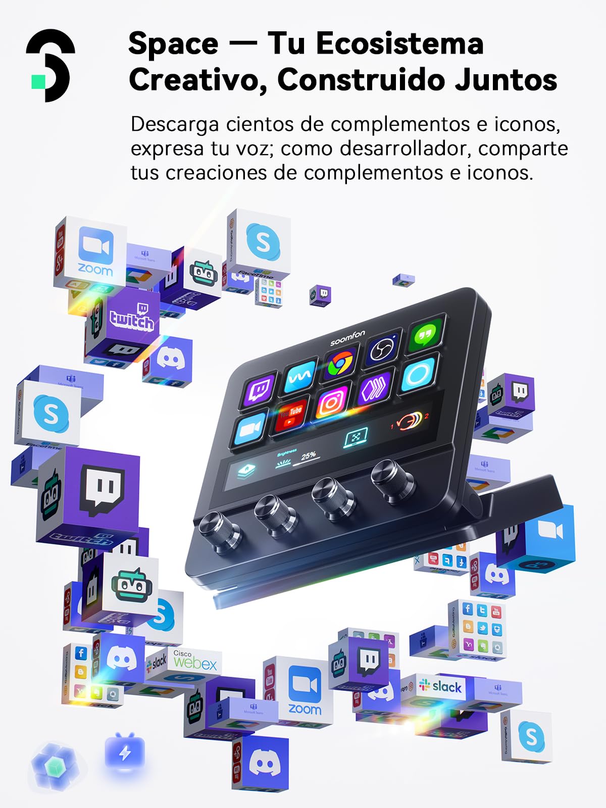 SOOMFON Stream Controller Deck 10 Teclas Macro&Pantalla Táctil&4 Perillas | Stream Controlador Deck con OBS Twitch YouTube PS Word Zoom Excel y Más, con Mac/Win, para Streaming Gaming Oficina Creación
