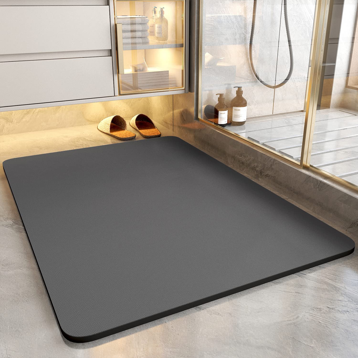 COCOER Bath Mat-Bathroom Mat Bathroom Rug Absorbent Stain Resistant-Non Slip Quick Dry Bath Mats for Bathroom-Bathmat Rubber Backed Bath Rug for Bathroom Dark Grey 16”x24”