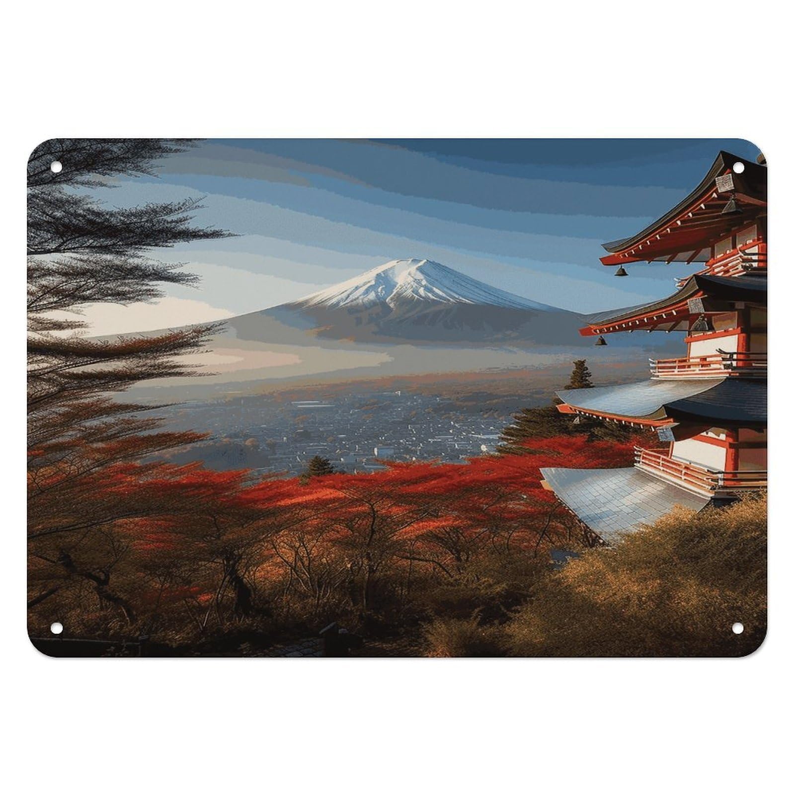 Fekiloot Style Japan Mount Fuji Landscape Wall Decor Iron Painting Metal Sign