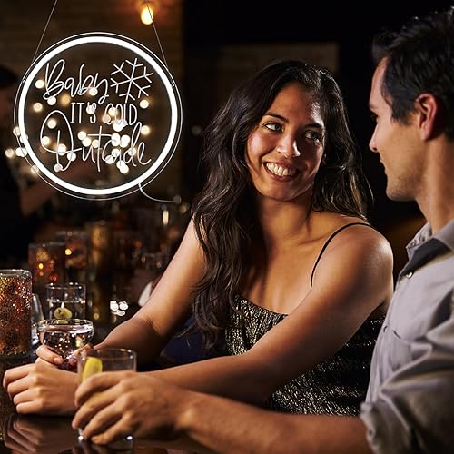 Miniatura 6 de Letrero de neón con texto en inglés "Baby It's Cold Out" para decoración de ventana de invierno, letras LED de bebé, luz de neón para colgar, luz