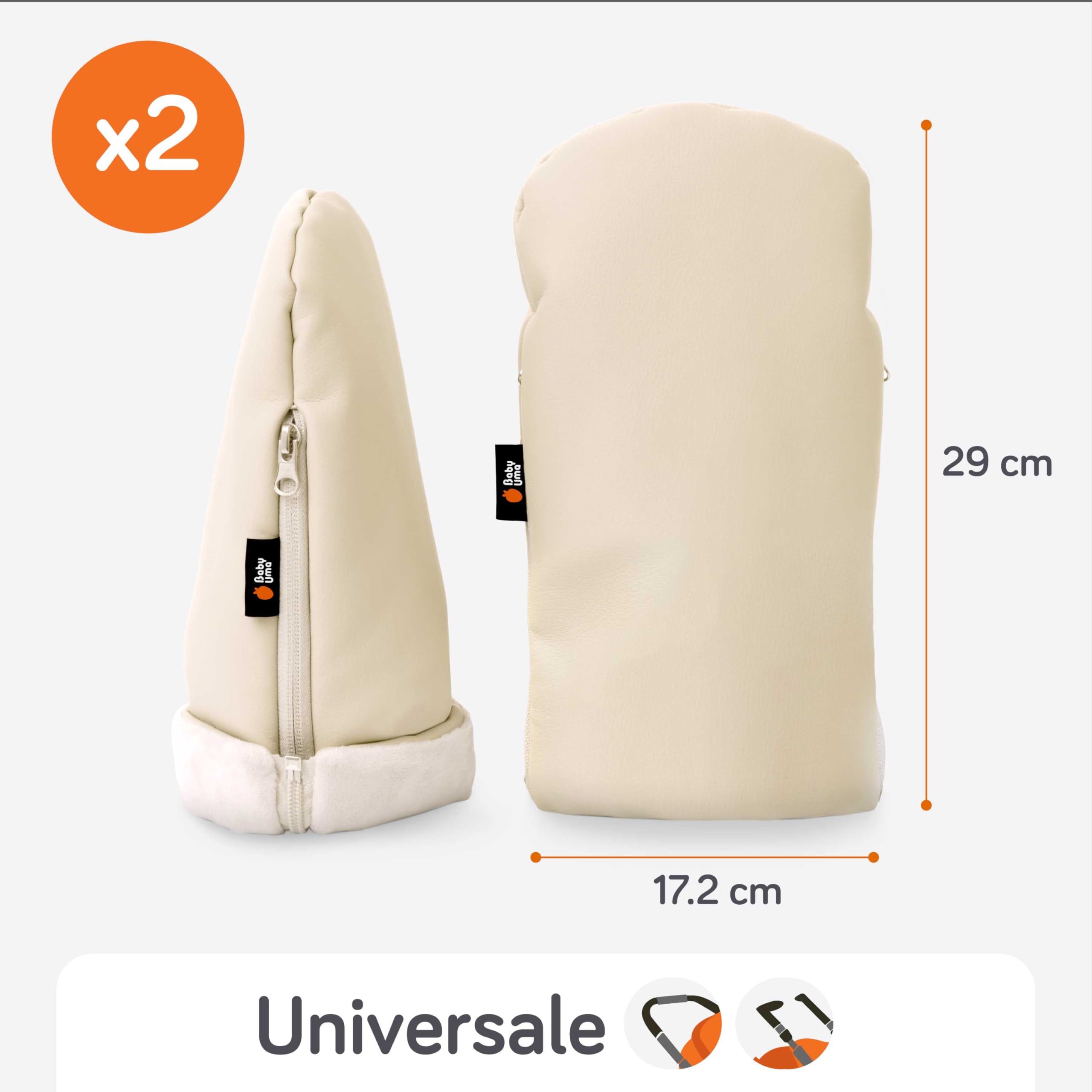 Baby Uma Guanti Passeggino Scaldamani – Guanti per Passeggino Inverno Imbottiti in Pile Ultra Morbido, Esterno in Ecopelle Impermeabile e Antivento, Universali con Cerniere Laterali (Beige)