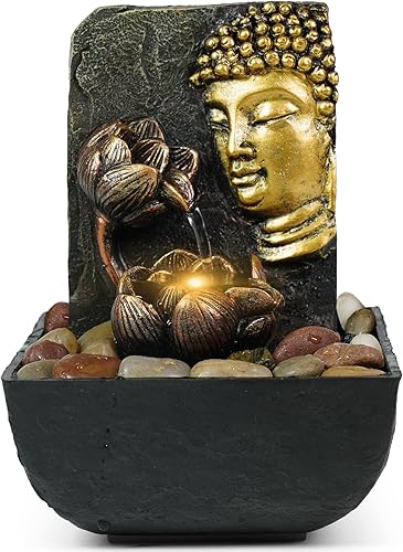 Vista 24 de Ferrisland Tabletop Water Fountain, Zen Meditation Indoor Waterfall Fountain, Heart Shape Decoration with LED Light for Home Office Bedroom